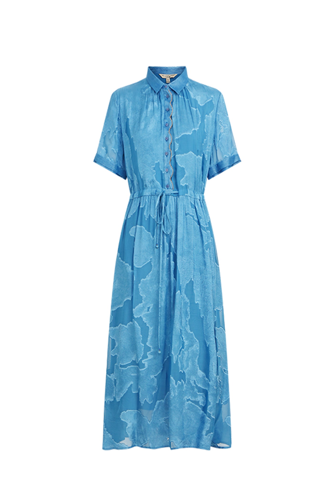 KAMILAN Glossy Jacquard Shirt Dress with Drawstring Waist