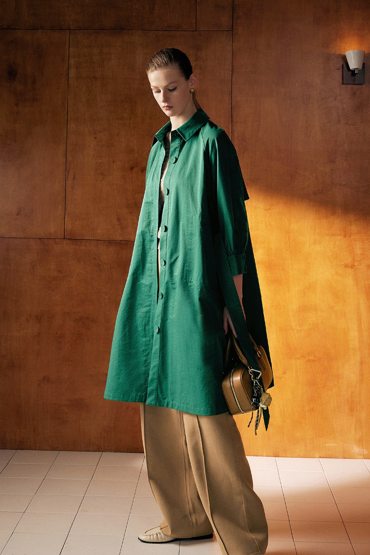 KAMILAN Structured A-Line Trench Coat in  Sculptural Silhouette for Autumn Grace