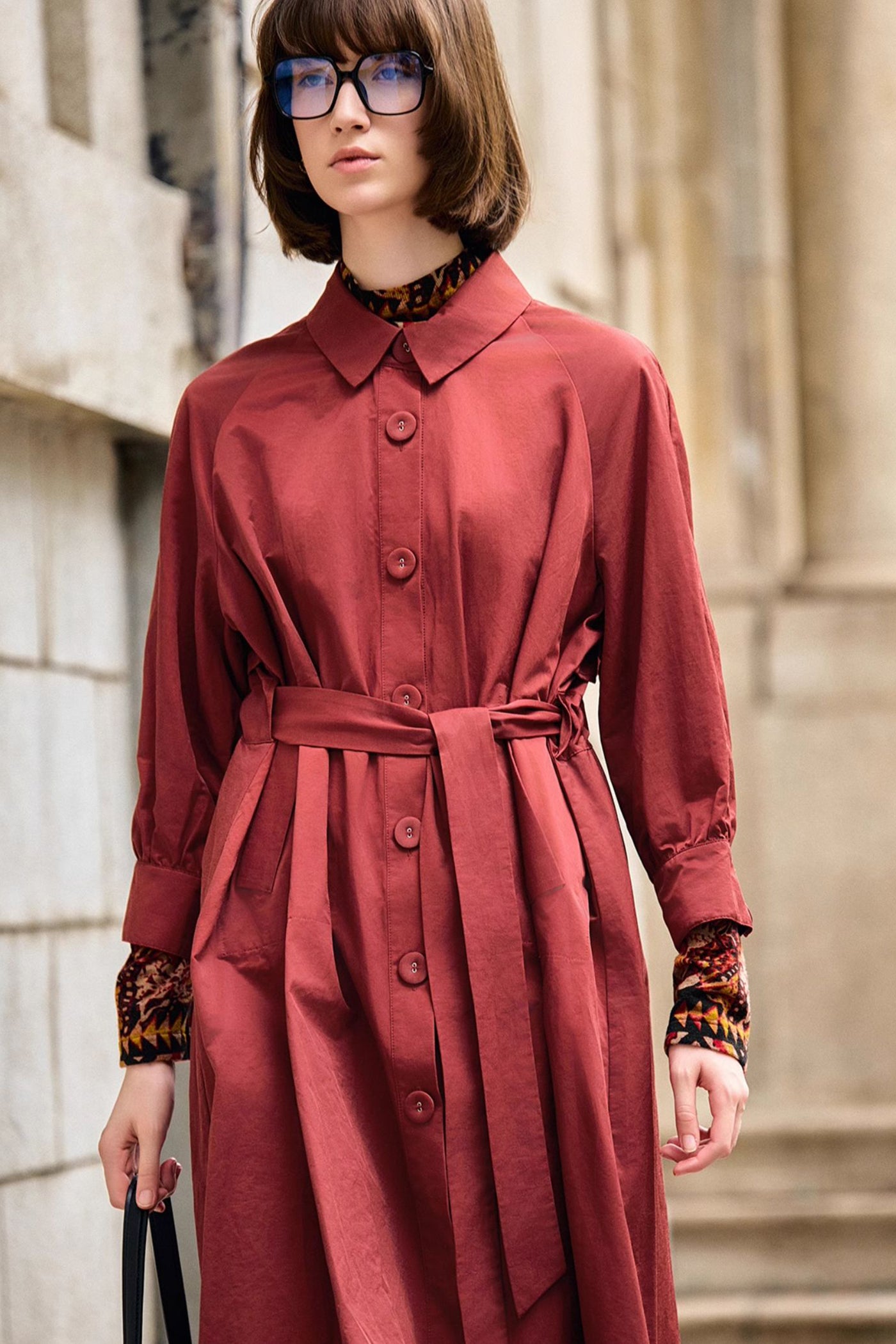KAMILAN Structured A-Line Trench Coat in  Sculptural Silhouette for Autumn Grace