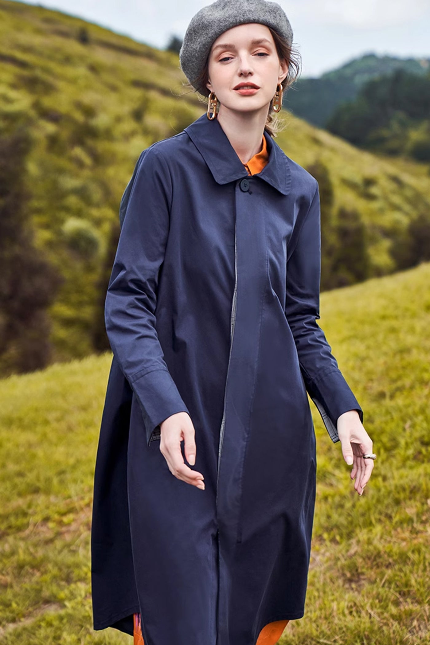 KAMILAN Tailored Long Coat in Sculptural Silhouette Retro Modern Elegance