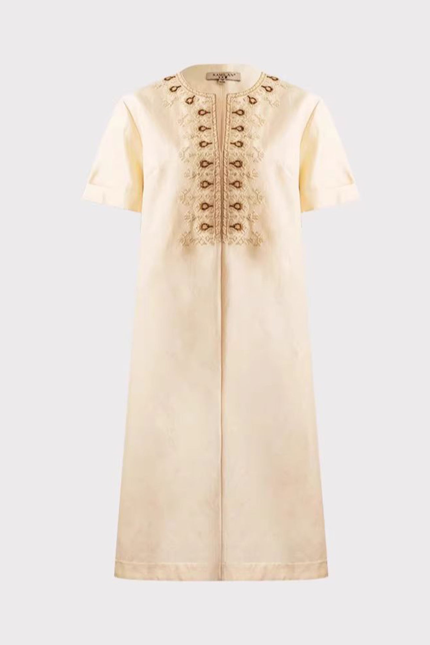 KAMILAN Embellished Linen Dress in Ivory