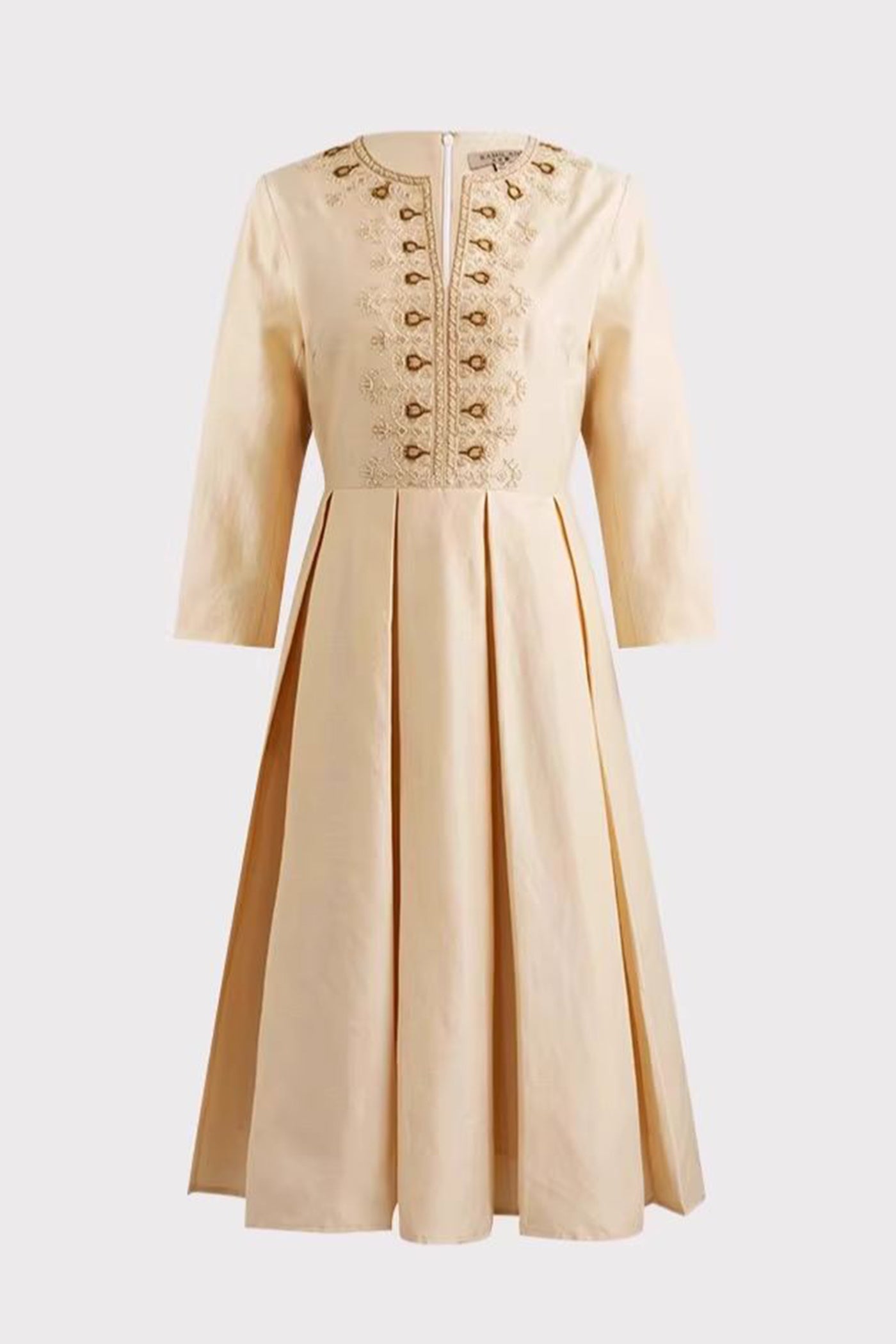 KAMILAN Embellished Linen Dress in Ivory