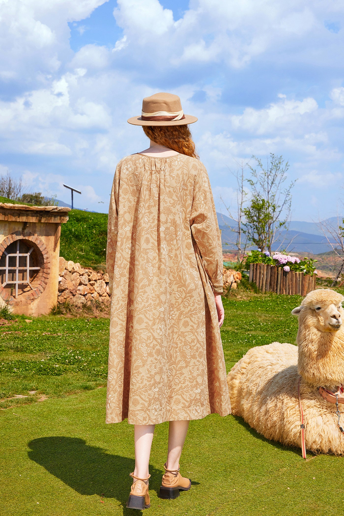 Kamilan Embroidered Jacquard Long-Sleeve Dress