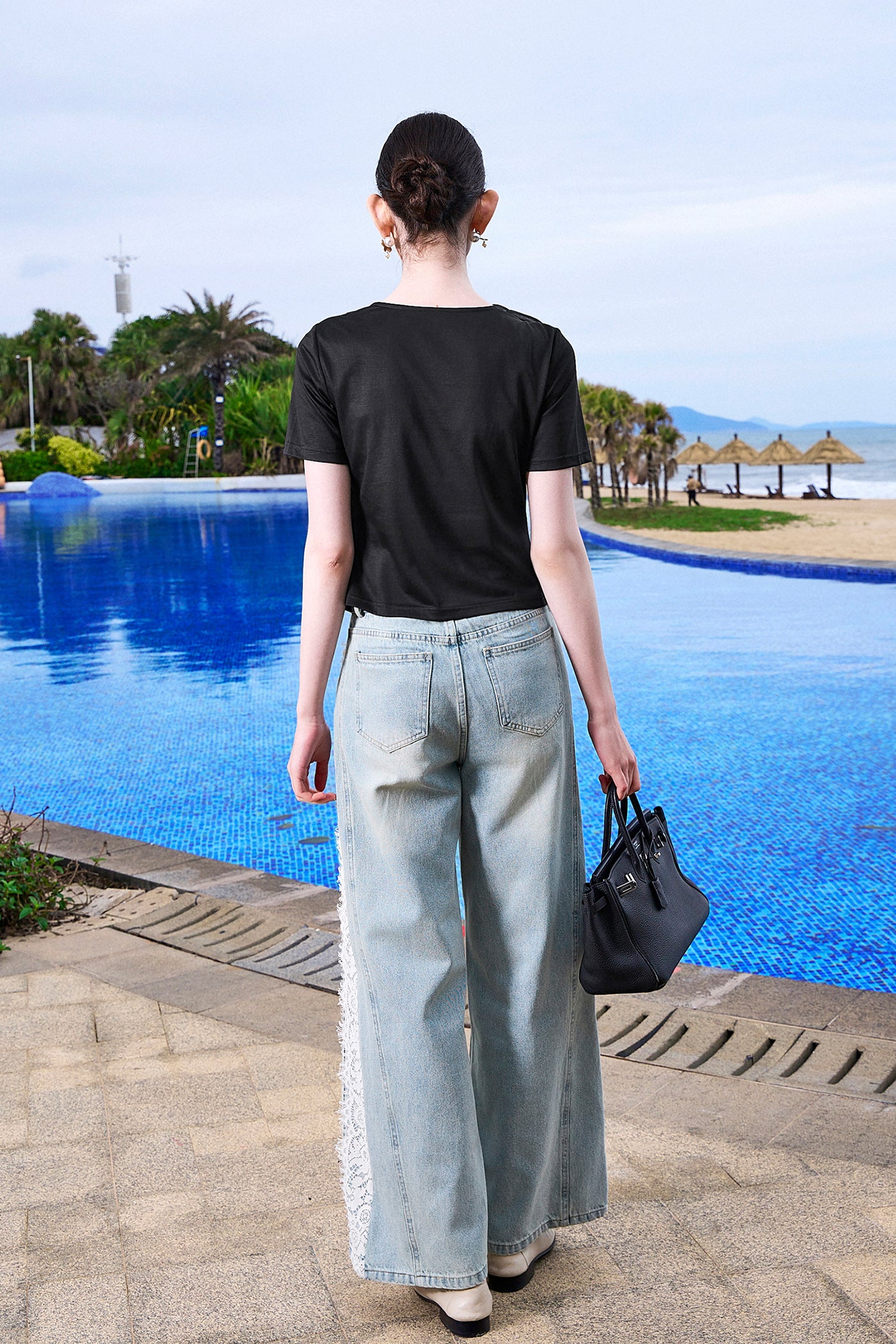 Kamilan Short-Sleeve Tee with Sculpted Rose Appliqué