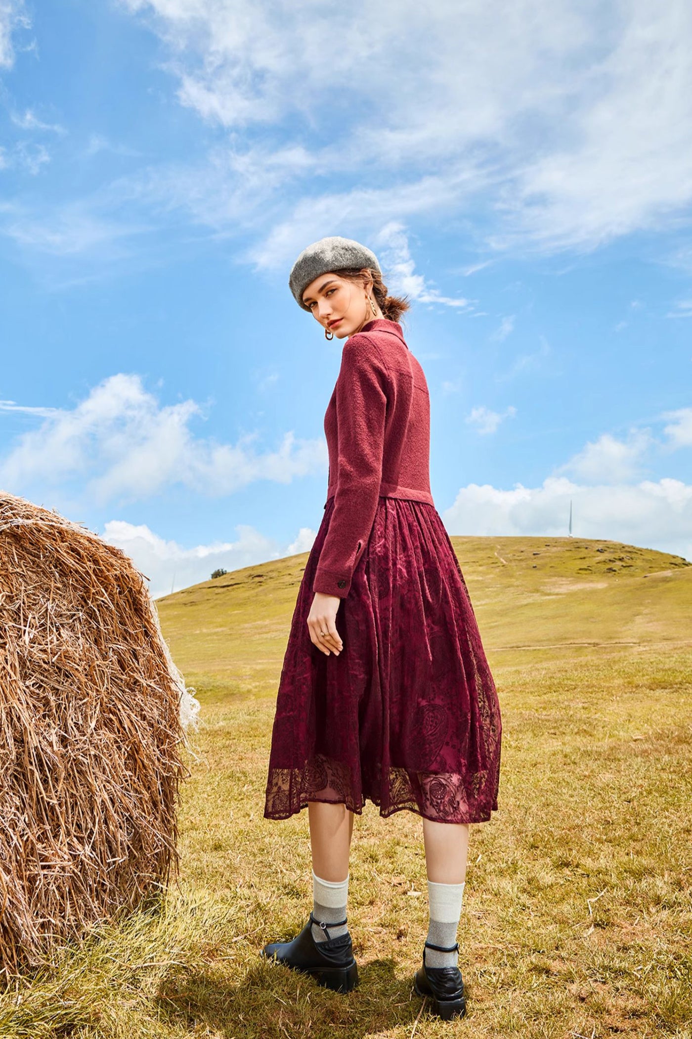 KAMILAN Wool & Jacquard Paneled Dress for Autumn–Winter