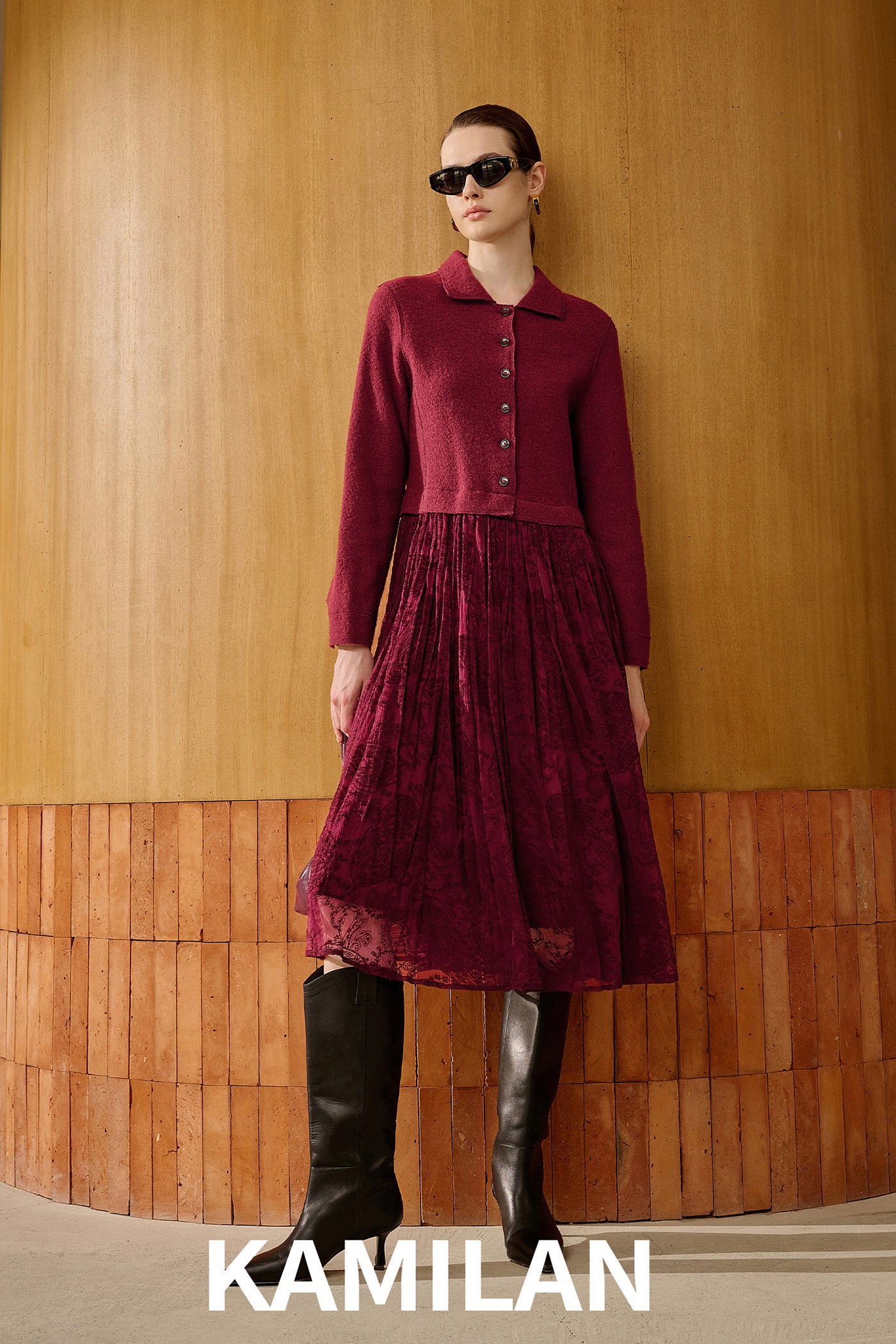 KAMILAN Wool & Jacquard Paneled Dress for Autumn–Winter