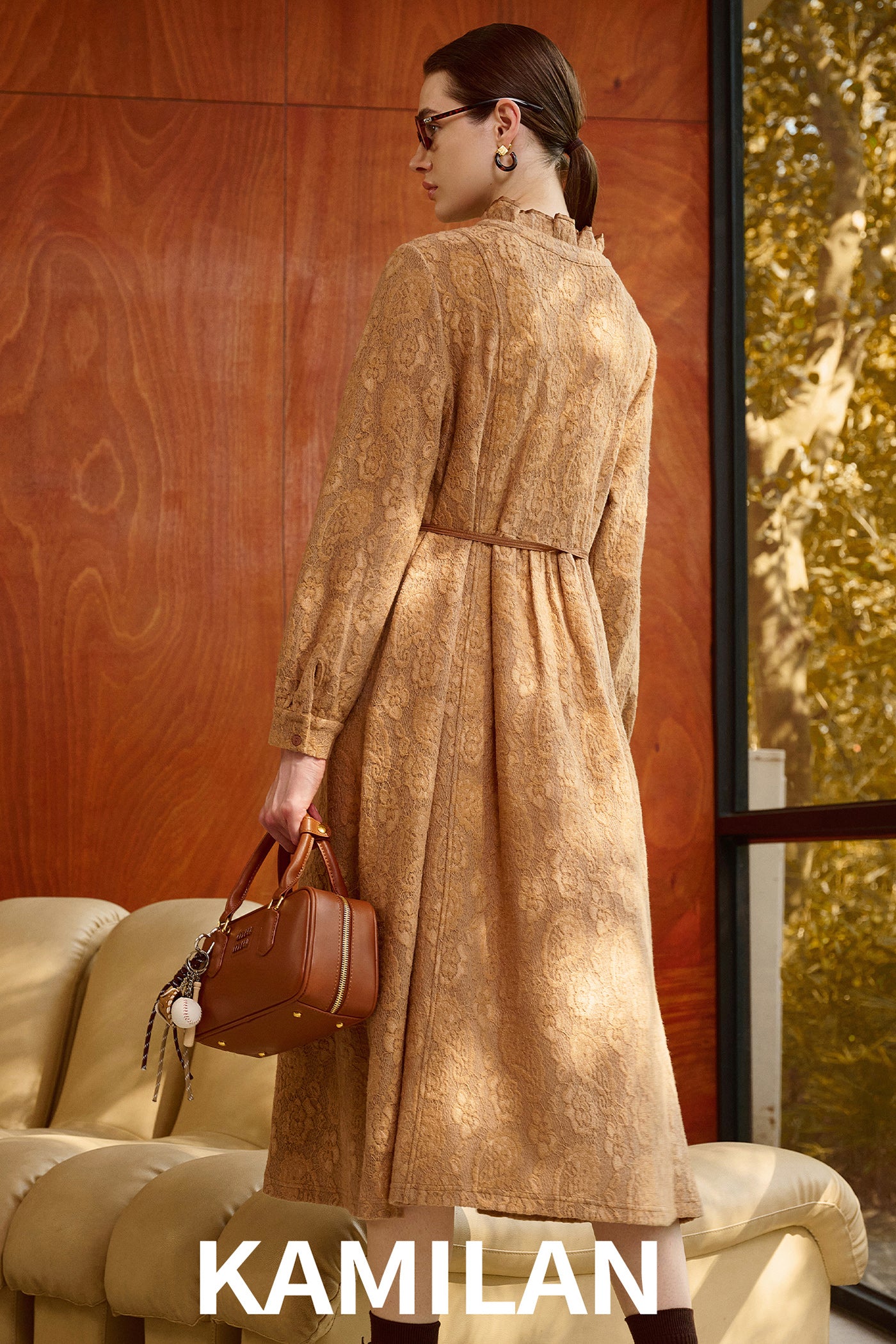 KAMILAN Jacquard Dress with Frilled Collar