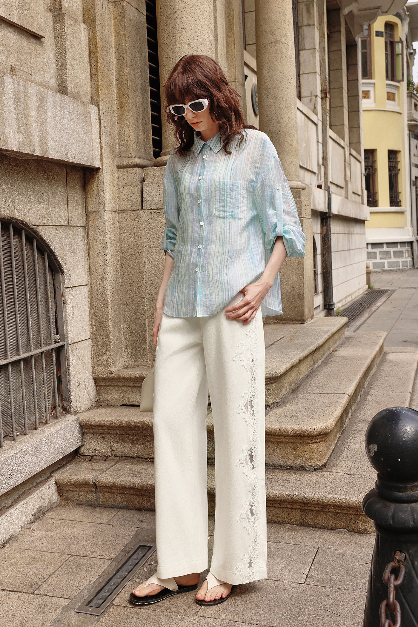 KAMILAN Wide-Leg Trousers with Refined Lace Embellishment