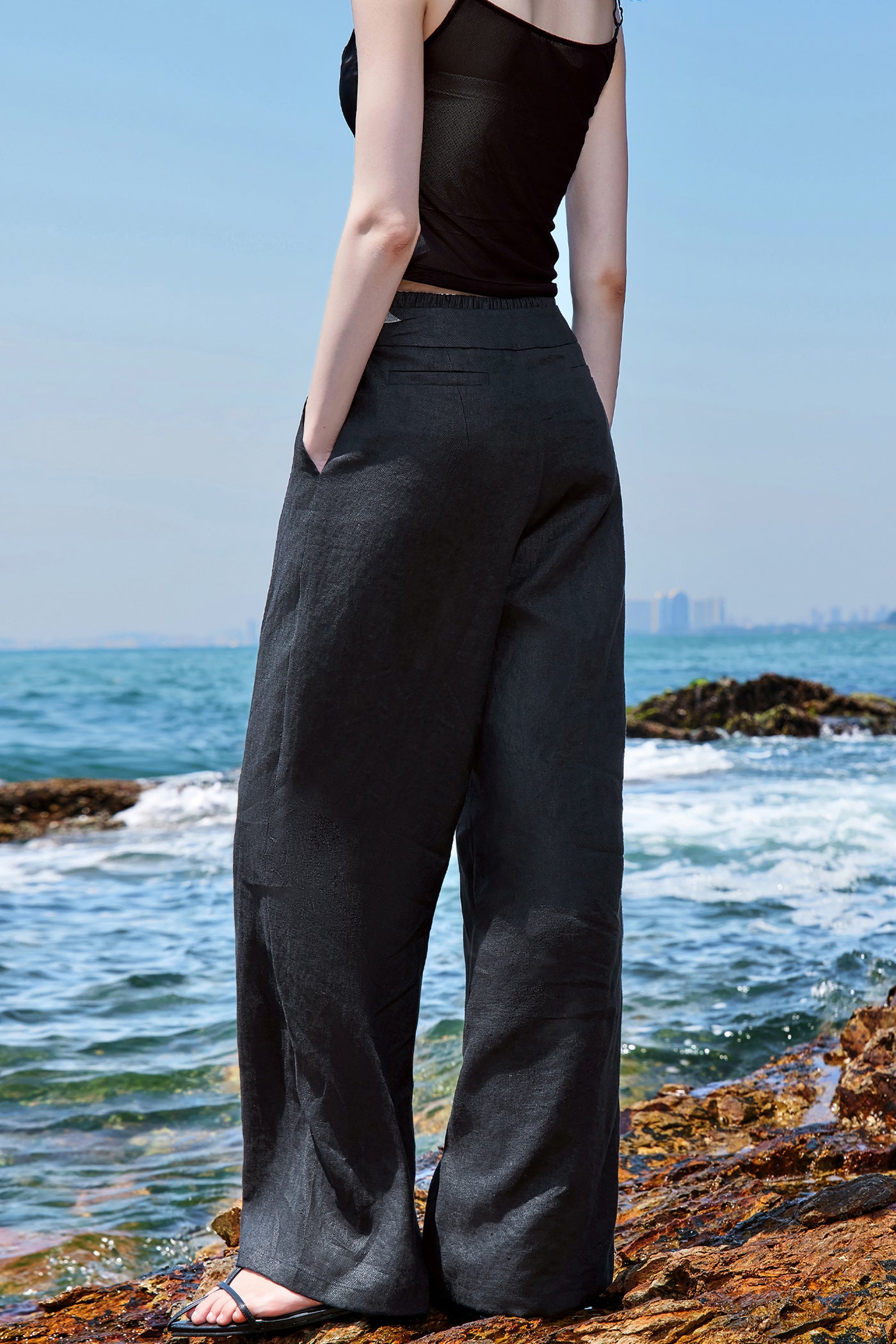 KAMILAN Linen Wide-Leg Pants with Drawstring Detail
