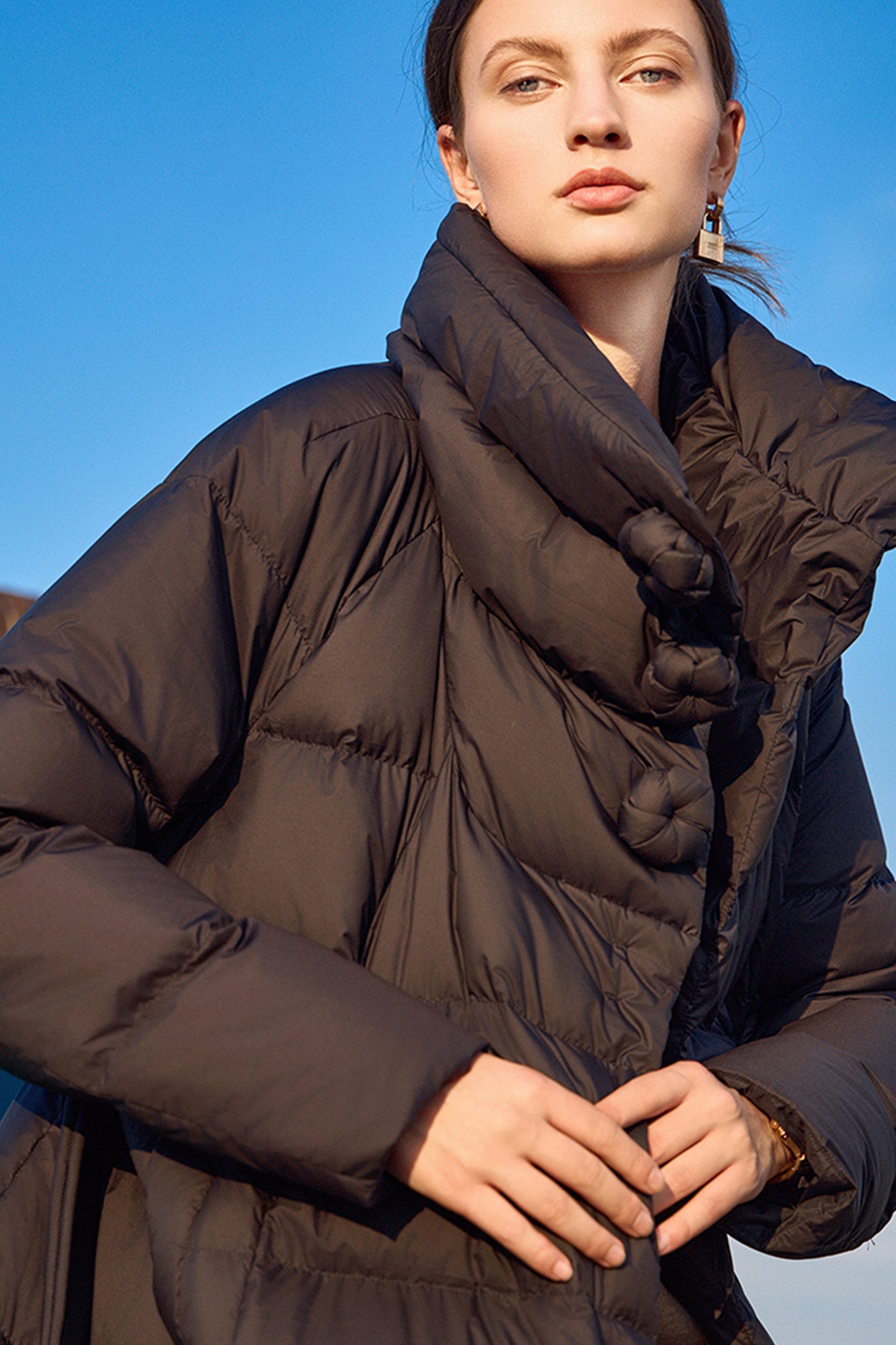 KAMILAN Long Down Coat with High Collar