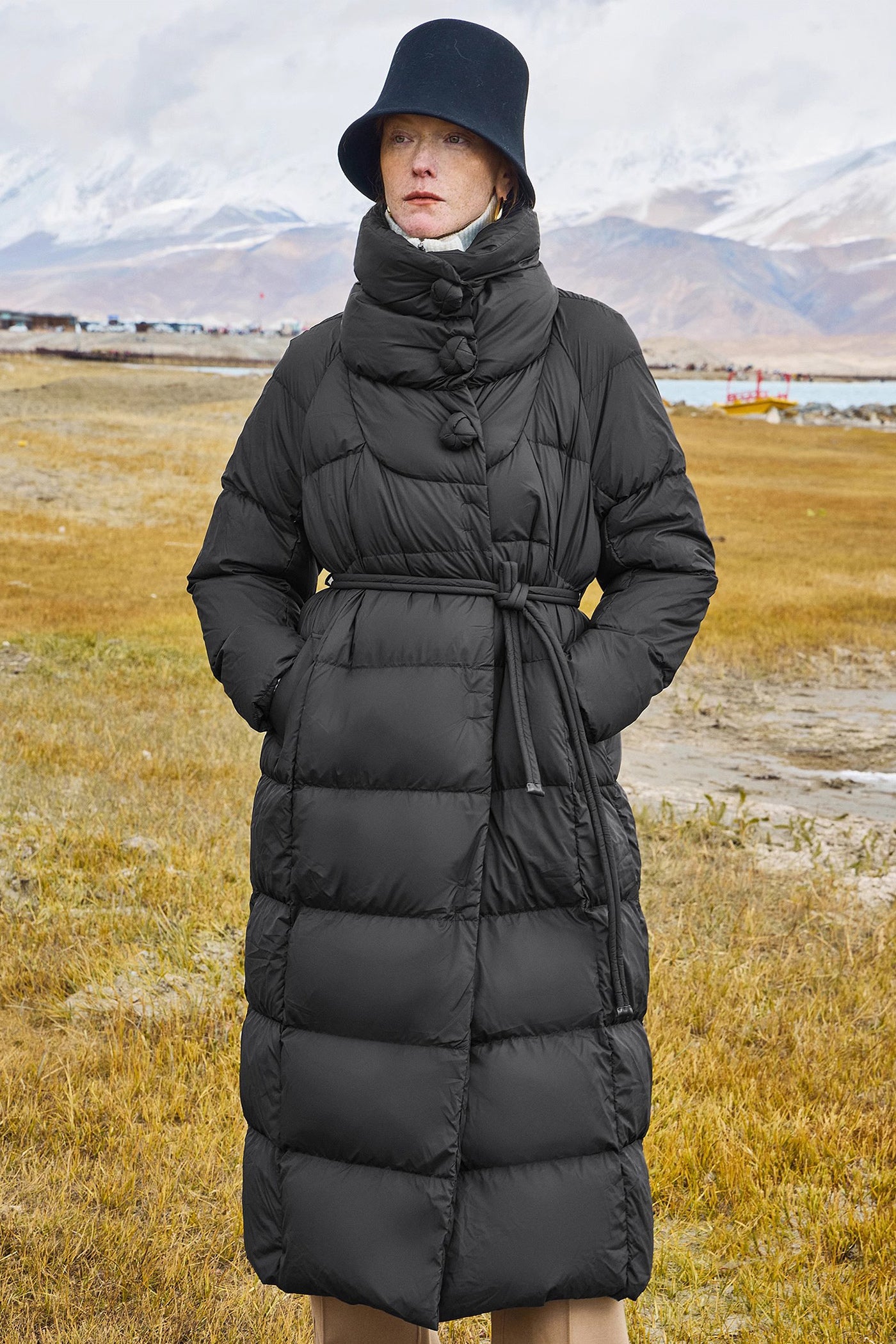 KAMILAN Long Down Coat with High Collar