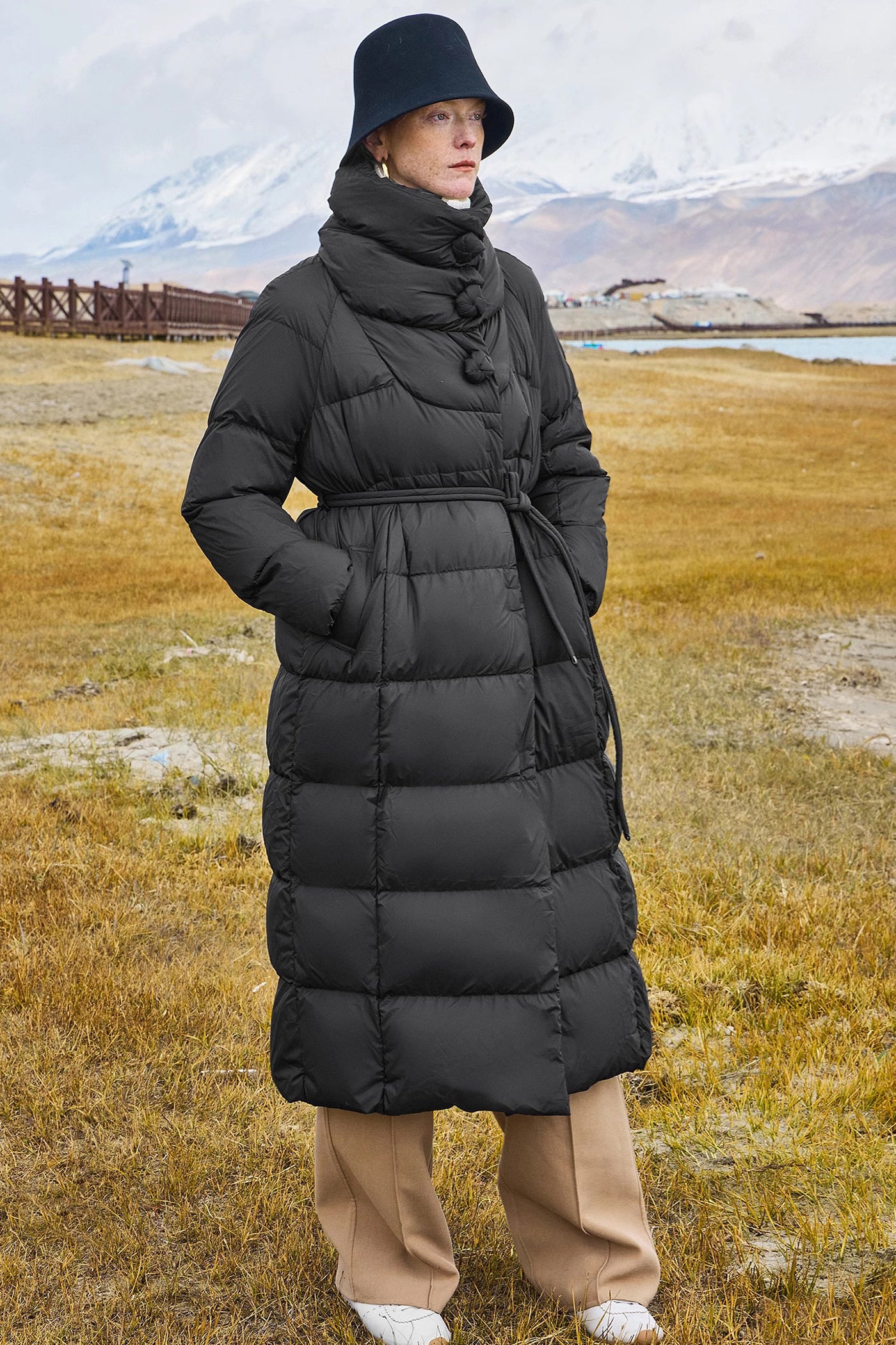 KAMILAN Long Down Coat with High Collar
