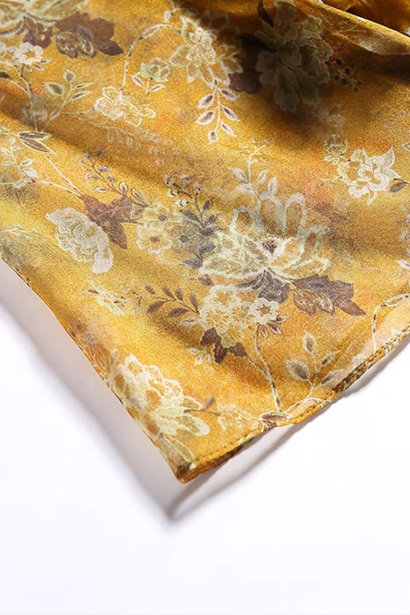 KAMILAN Floral Silk Midi Dress in Golden Blossom Print