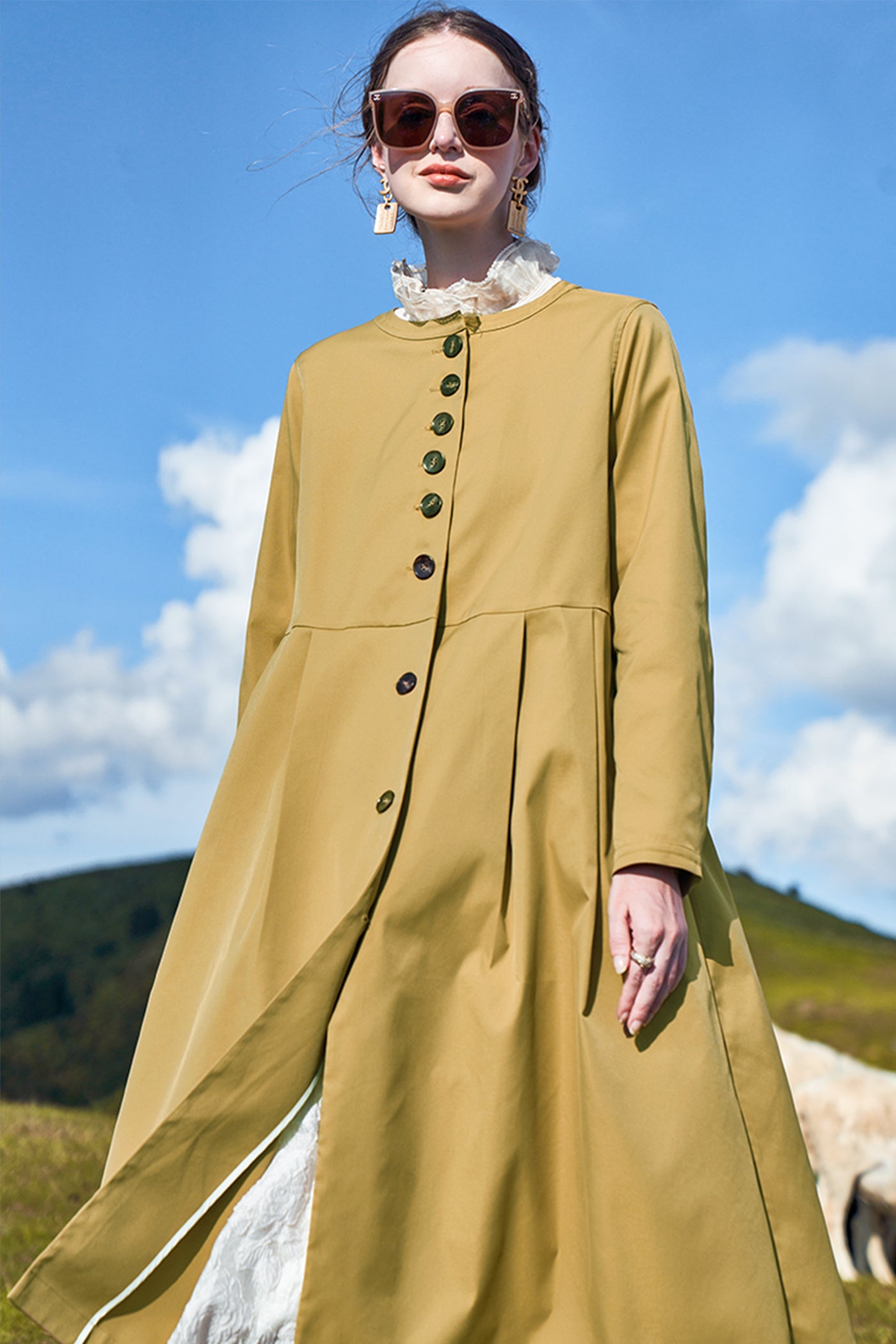KAMILAN Minimalist Belted Long Trench Coat