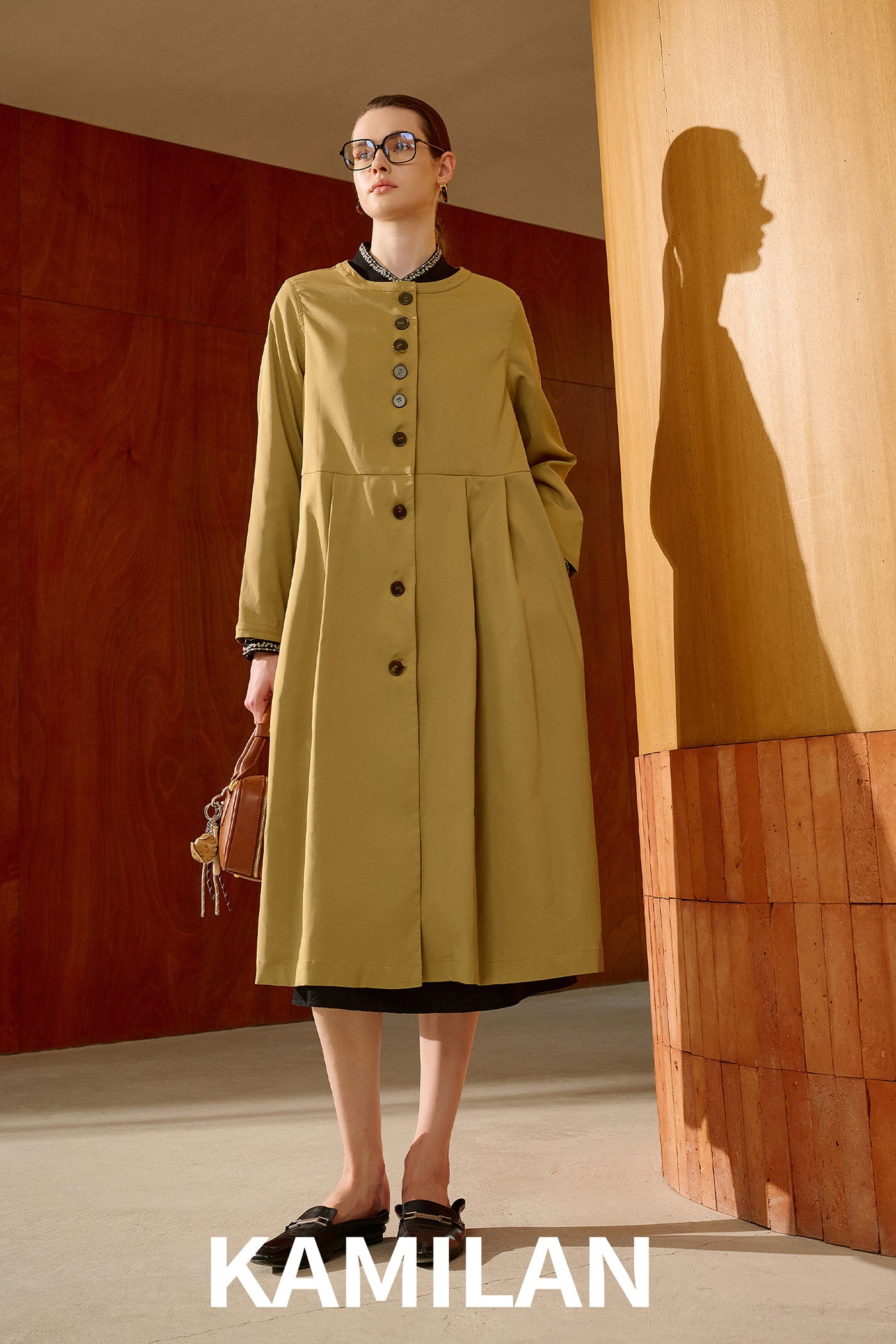 KAMILAN Minimalist Belted Long Trench Coat
