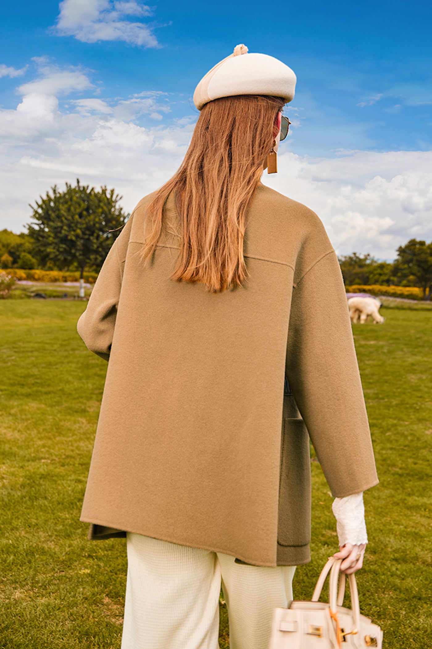 KAMILAN Pure Wool  Coat in Camel with Grosgrain Waist Detailing