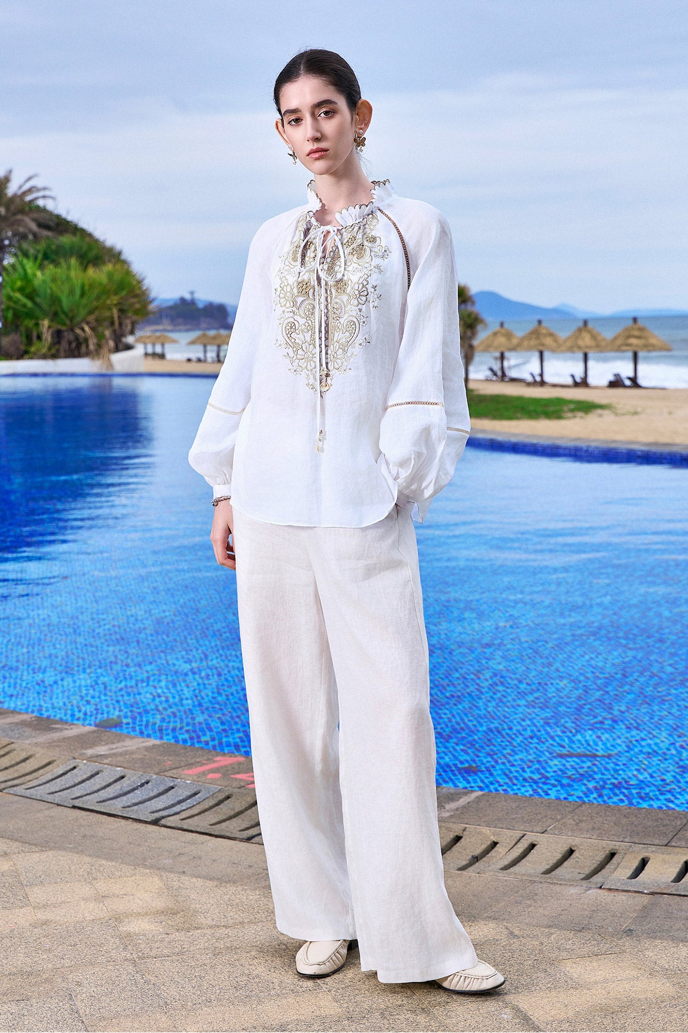 KAMILAN Wide-Leg Linen Trousers