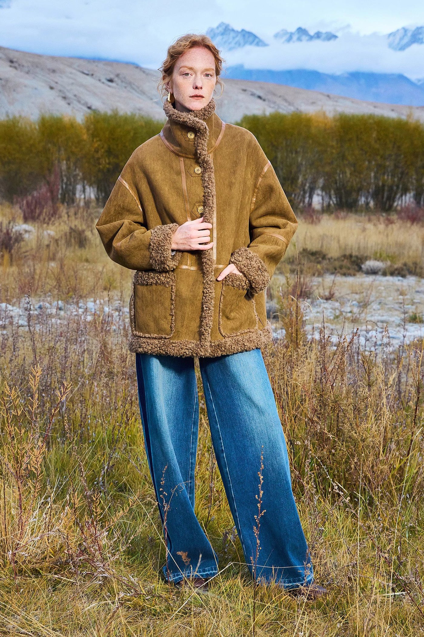 KAMILAN Shearling-Trimmed Wool Jacket with Structured Collar