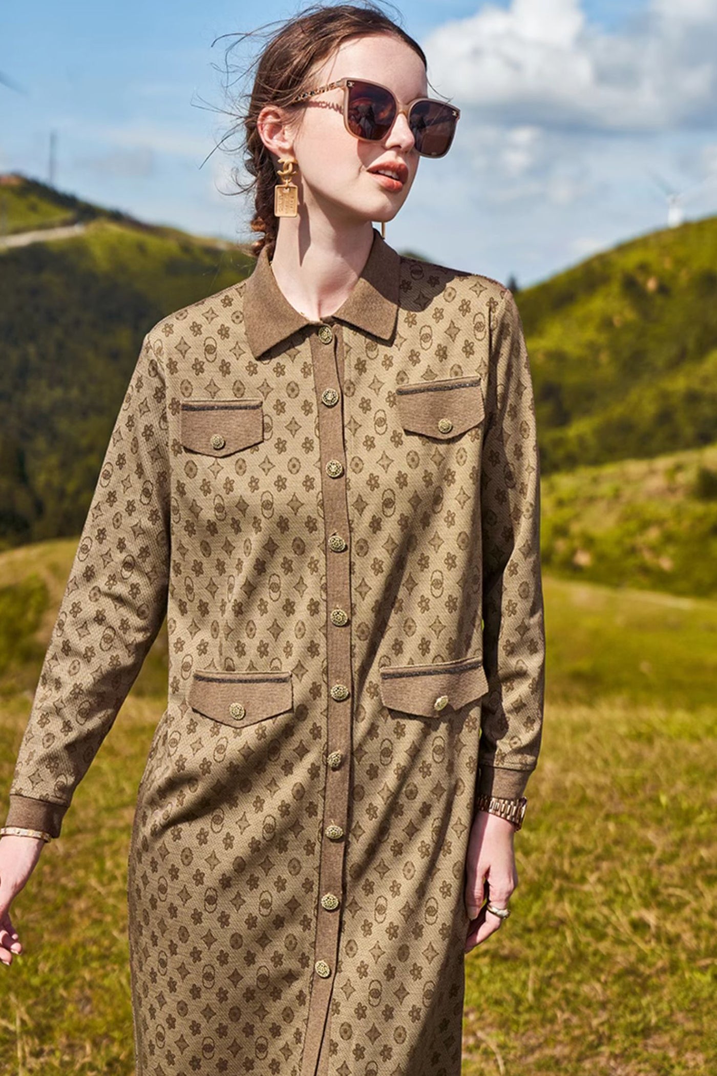 KAMILAN Women's High-Waist Shirt Dress – 2025 Autumn New French Chic Slimming Midi Long-Sleeve Dress