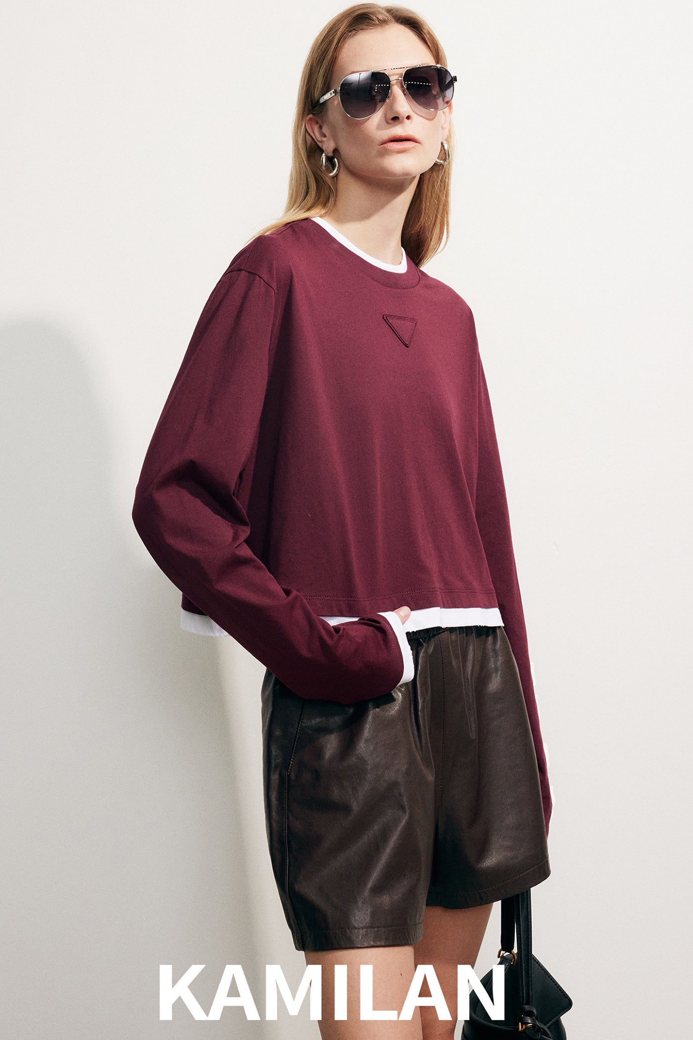 KAMILAN Women's Cotton Long-Sleeve T-Shirt – 2025 Autumn New Fashion Short Top