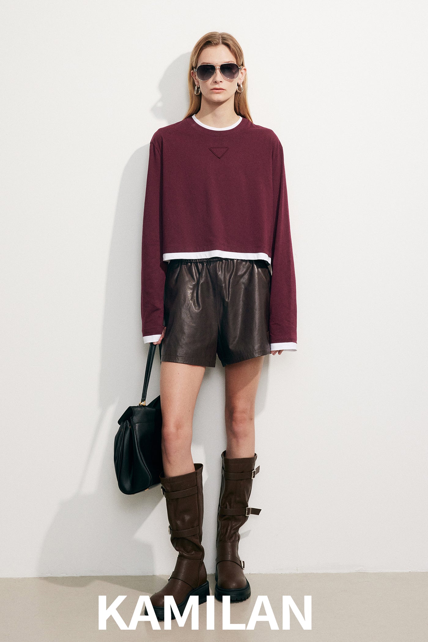 KAMILAN Women's Cotton Long-Sleeve T-Shirt – 2025 Autumn New Fashion Short Top