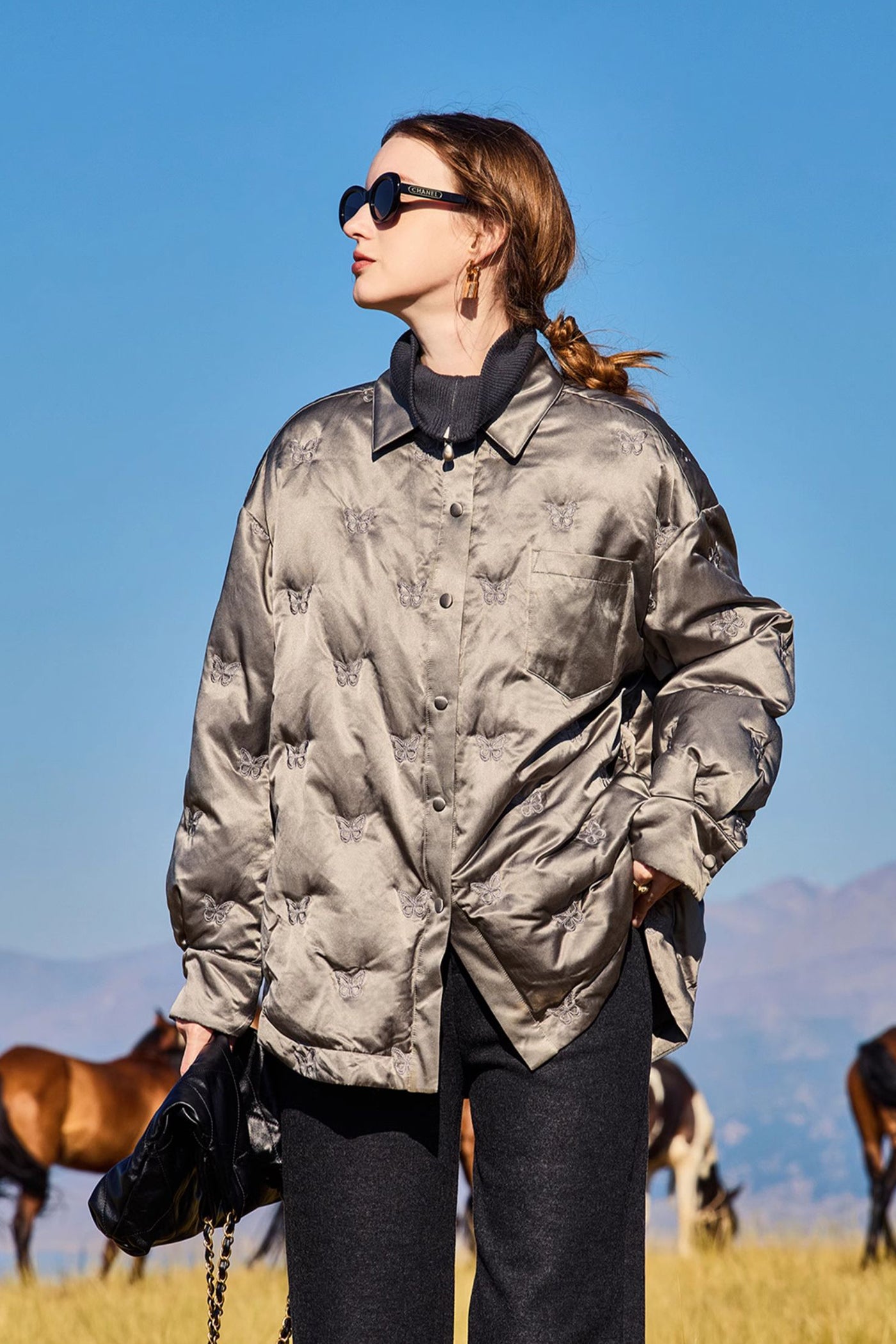 KAMILAN Women's White Goose Down Coat – 2025 Winter New Embroidered Jacket with Turn-Down Collar
