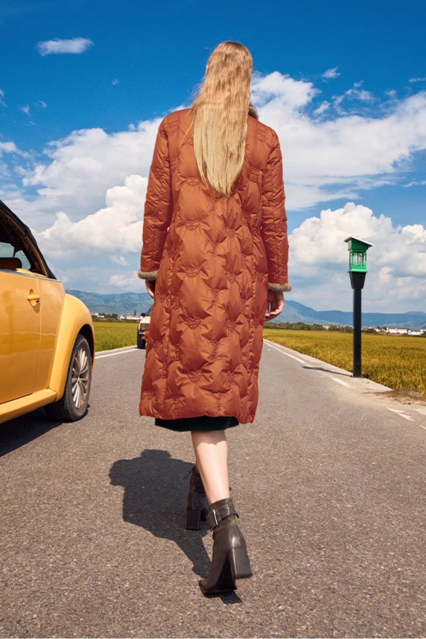 KAMILAN Women's White Goose Down Coat – 2025 Winter New Mid-Length Embroidered Down Jacket with Mink Fur Collar Splicing