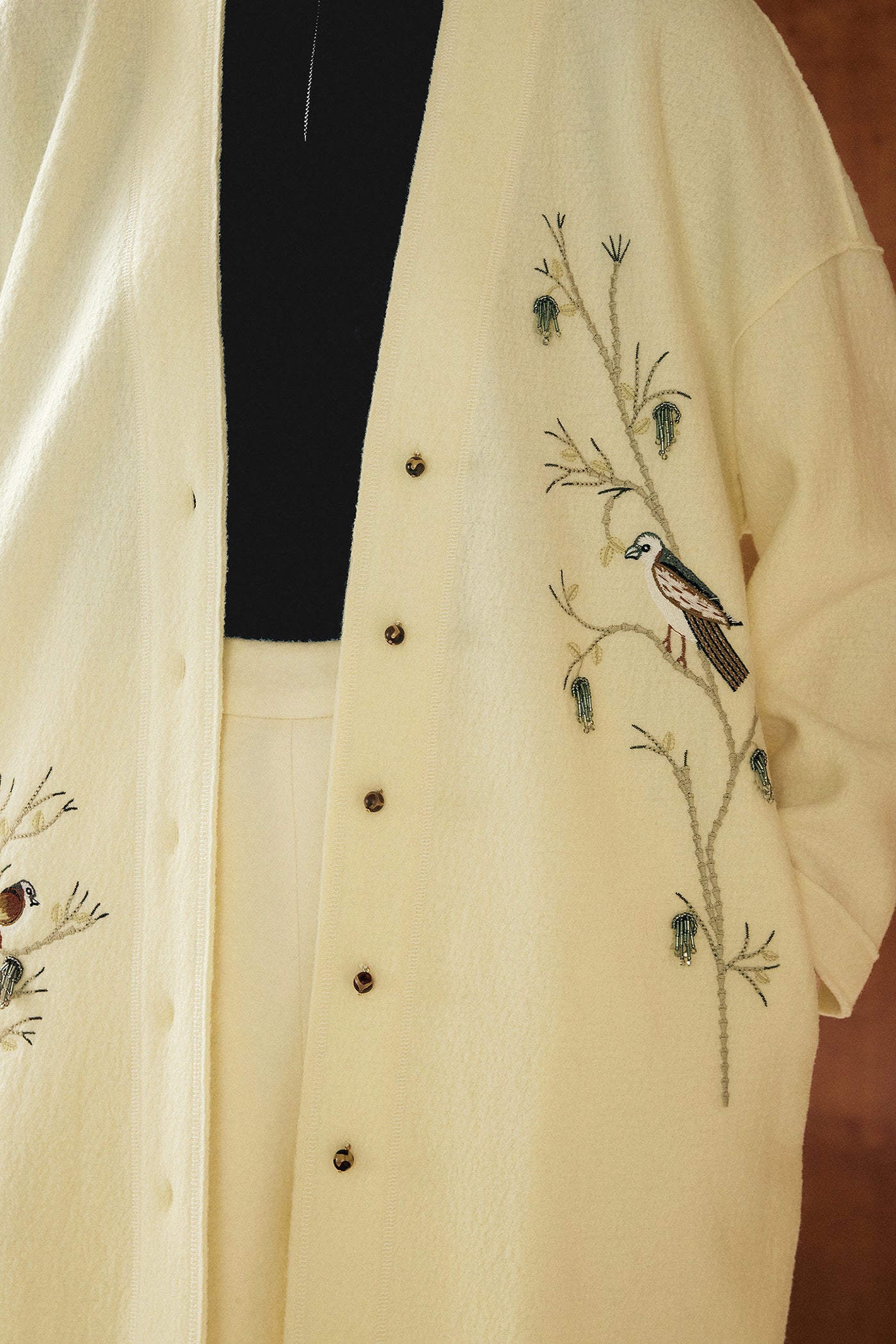 KAMILAN Women's Embroidered Wool Coat – 2025 Autumn New Elegant Mid-Length Overcoat