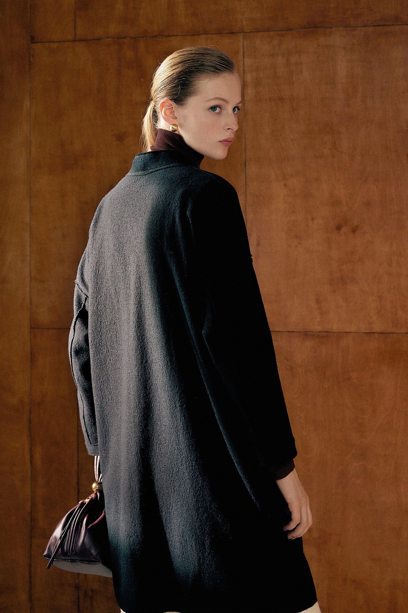 KAMILAN Women's Embroidered Wool Coat – 2025 Autumn New Elegant Mid-Length Overcoat