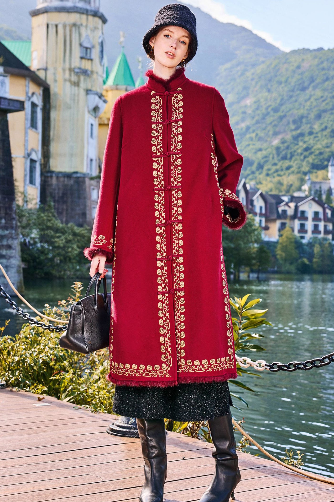 KAMILAN new Chinese-style retro embroidered sheep fur coat women's new splicing mink fur coat in autumn and winter of 2024