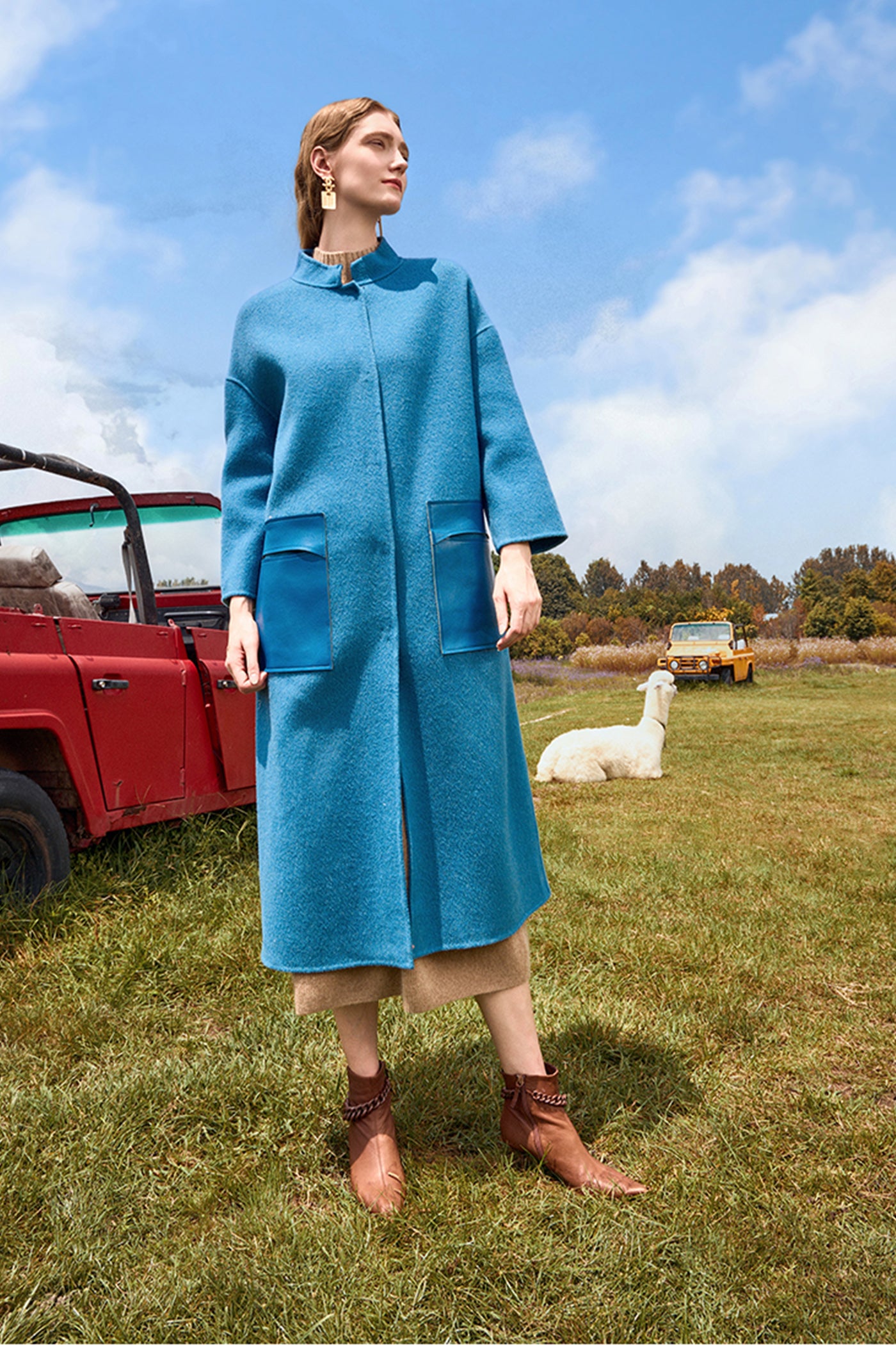KAMILAN sheepskin splicing wool coat female autumn 2025 new long wool double-sided coat coat.