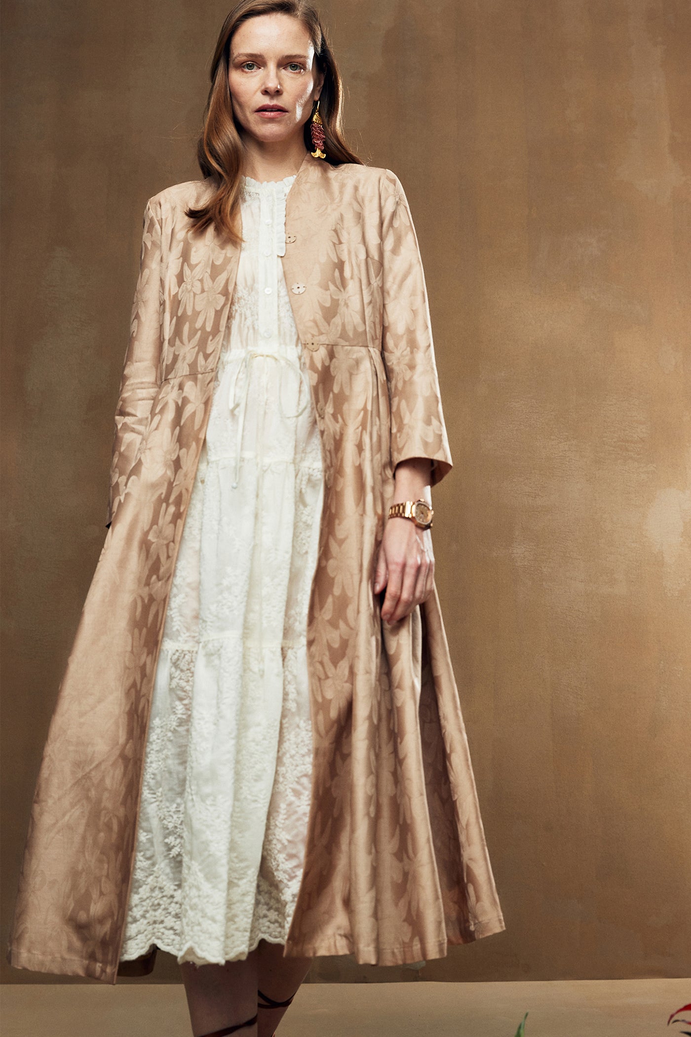 vintage silk wool blended windbreaker women's autumn 2025 new waist long swing coat.