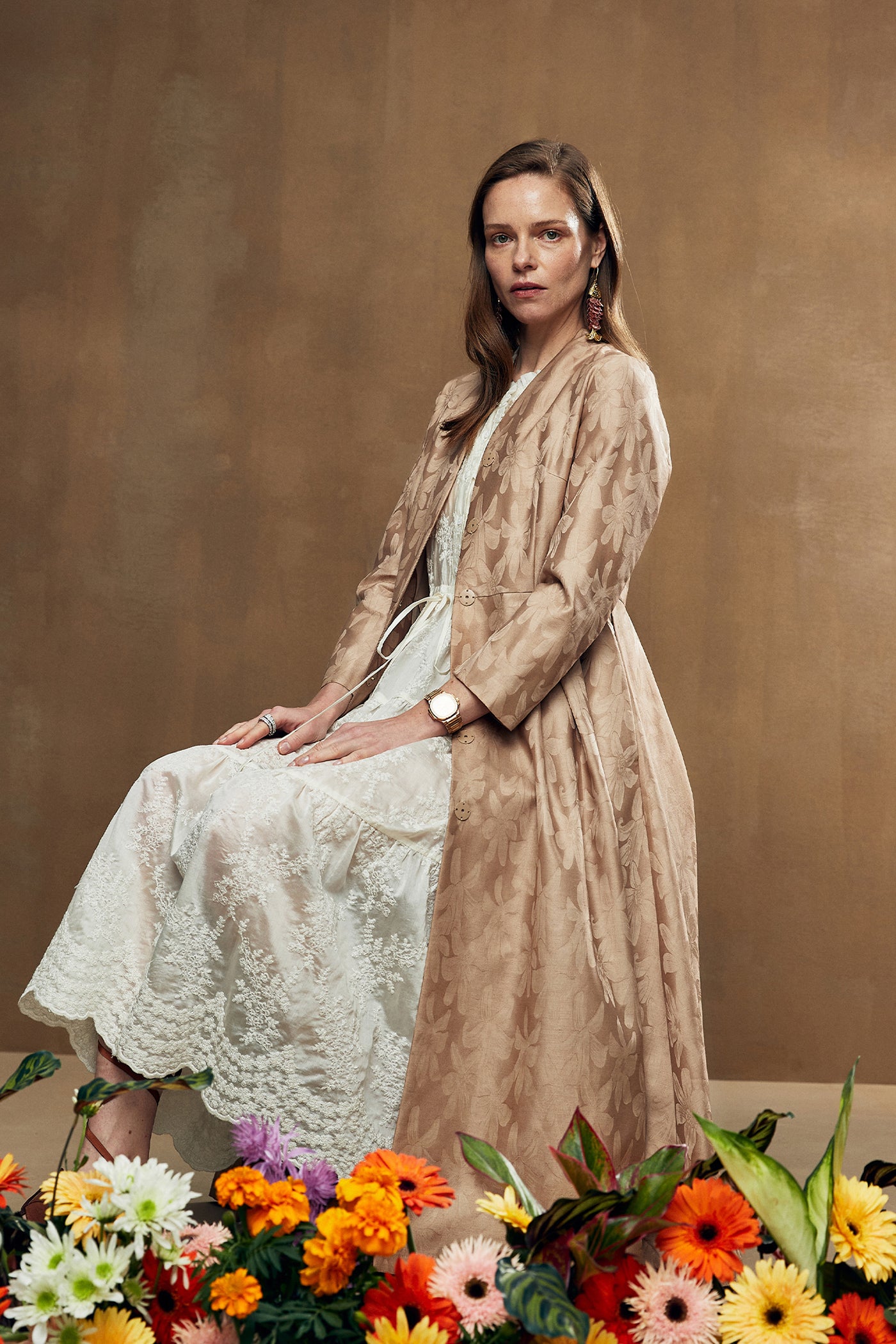 vintage silk wool blended windbreaker women's autumn 2025 new waist long swing coat.