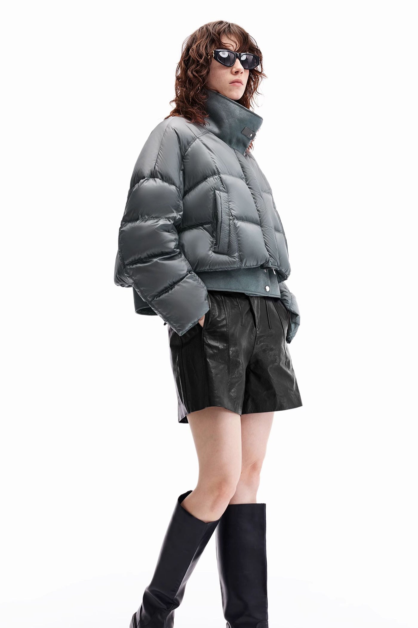 KAMILAN plush lapel splicing down jacket women's new short warm white duck down jacket in winter 2025