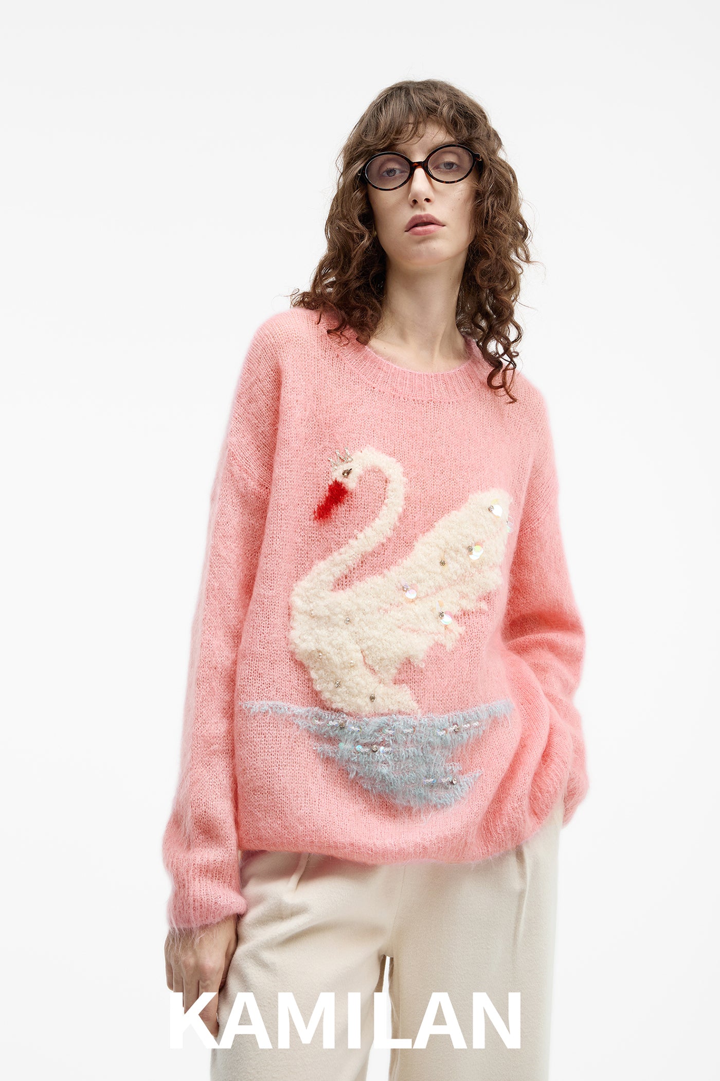 KAMILAN pattern design sense mohair sweater women's new sweater top in autumn 2025