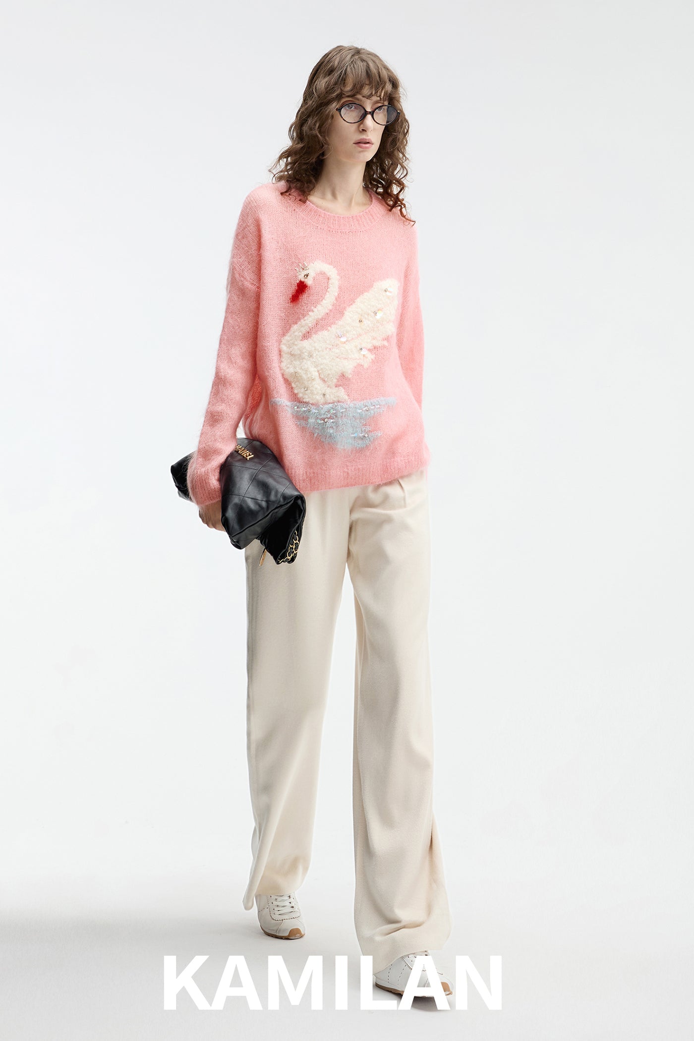 KAMILAN pattern design sense mohair sweater women's new sweater top in autumn 2025