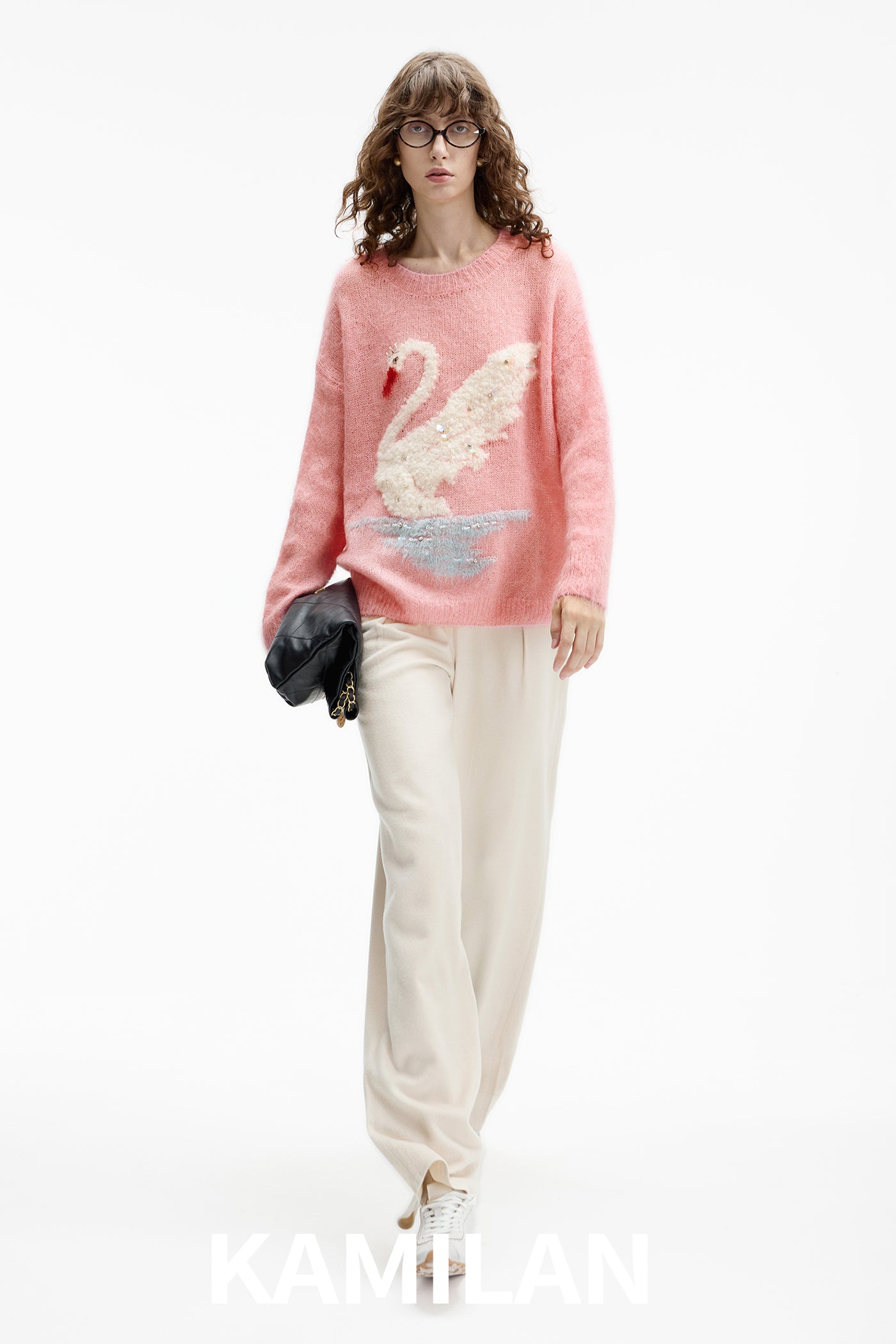 KAMILAN pattern design sense mohair sweater women's new sweater top in autumn 2025