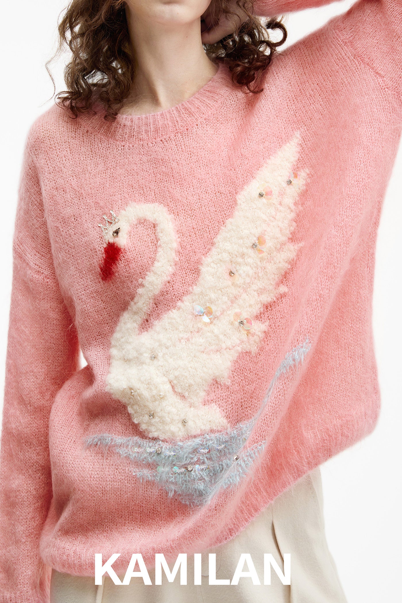 KAMILAN pattern design sense mohair sweater women's new sweater top in autumn 2025