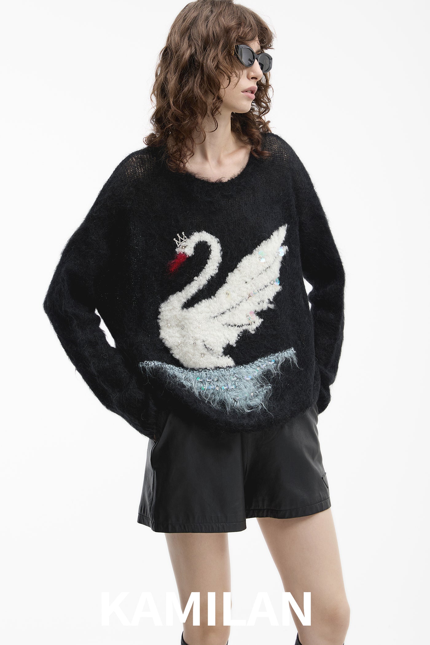 KAMILAN pattern design sense mohair sweater women's new sweater top in autumn 2025