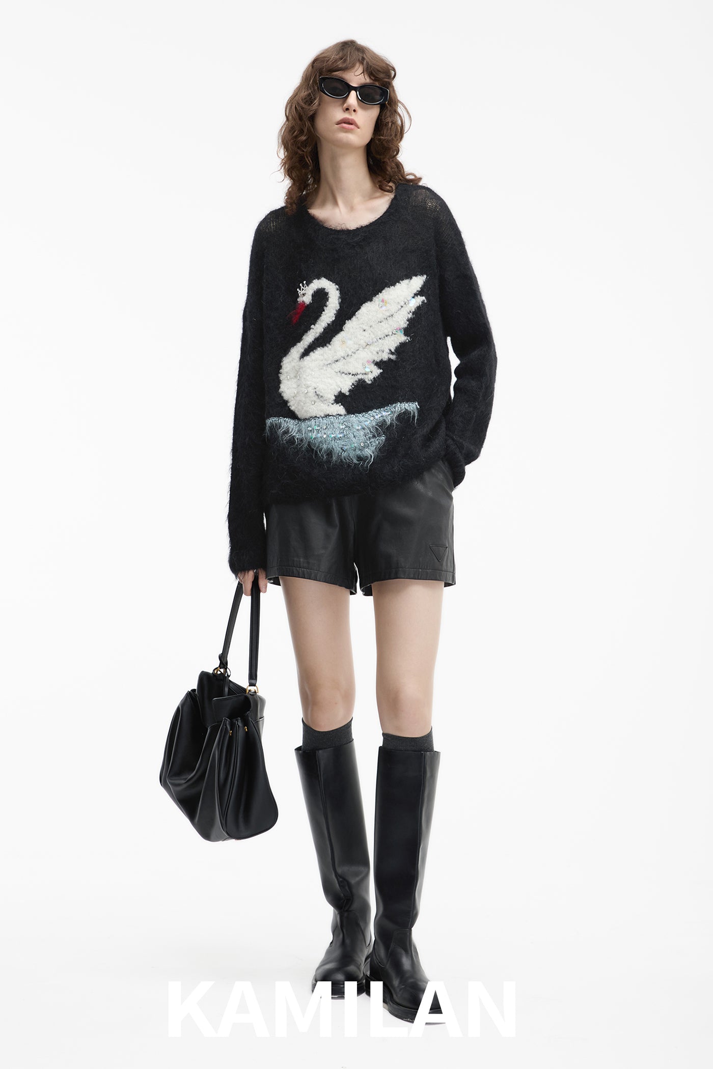 KAMILAN pattern design sense mohair sweater women's new sweater top in autumn 2025