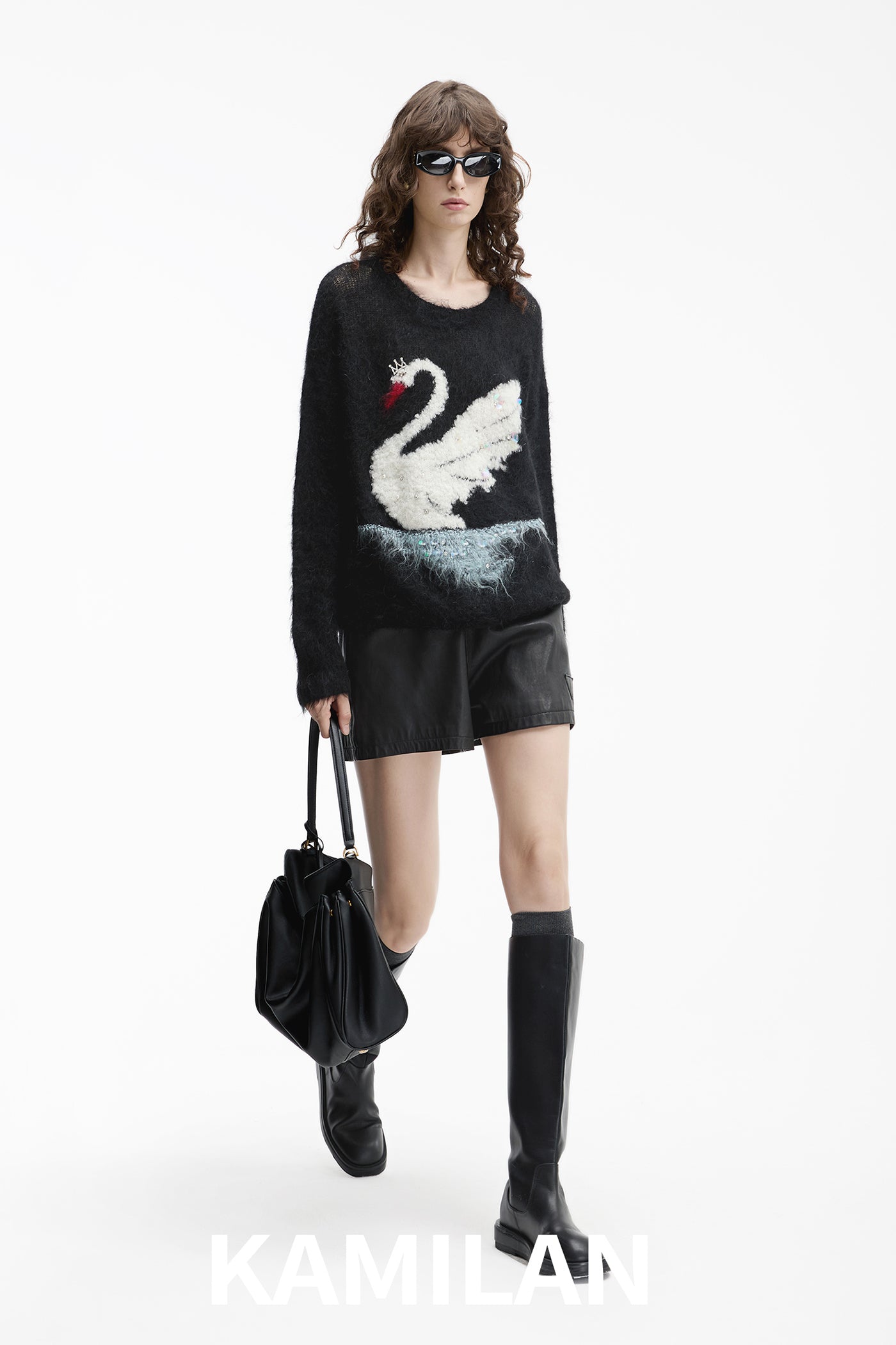KAMILAN pattern design sense mohair sweater women's new sweater top in autumn 2025