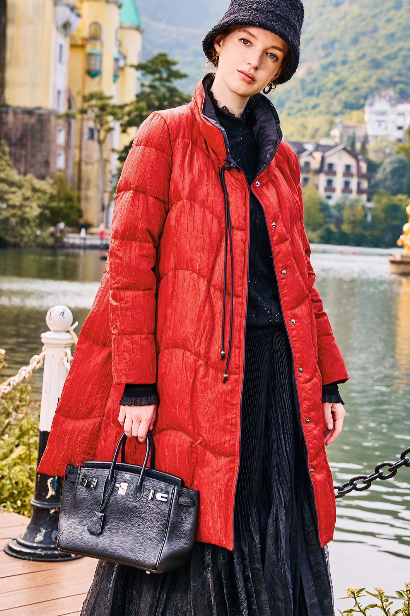 KAMILAN new Chinese Style  high-necked white goose down jacket women's winter new long warm goose down coat