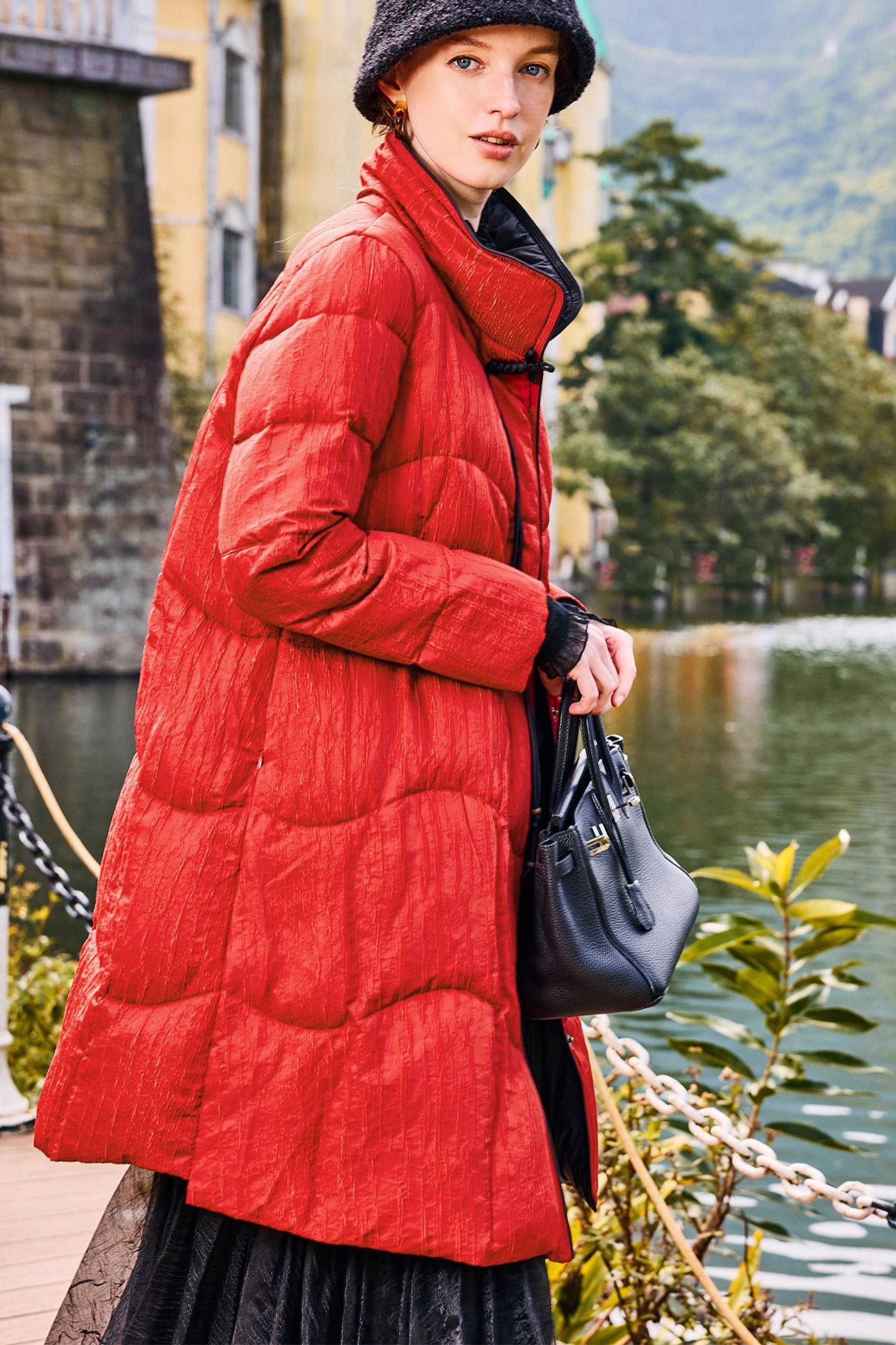 KAMILAN new Chinese Style  high-necked white goose down jacket women's winter new long warm goose down coat
