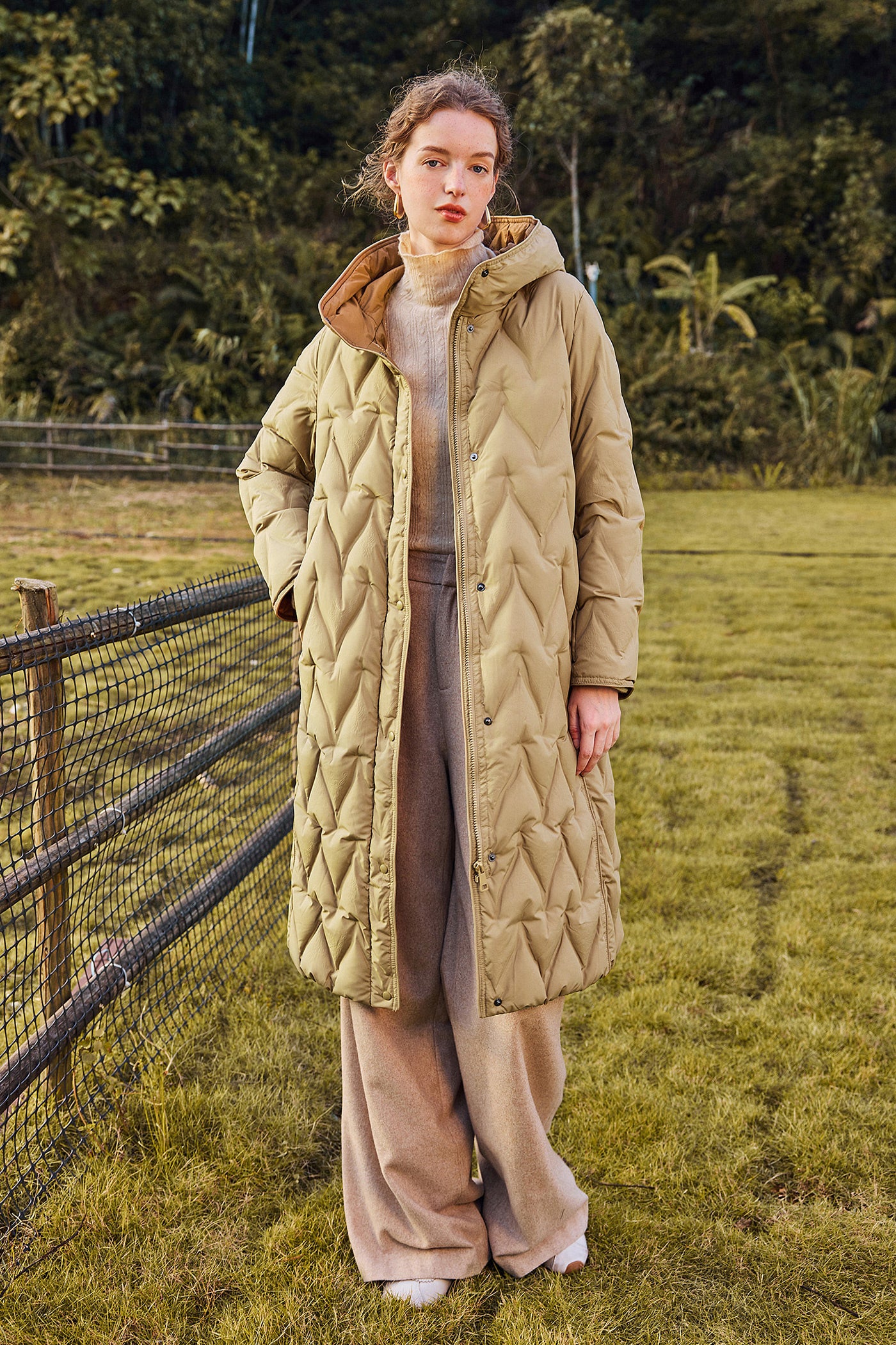 KAMILAN warm white eiderdown down jacket women's winter 2025 new long profile down jacket hooded.