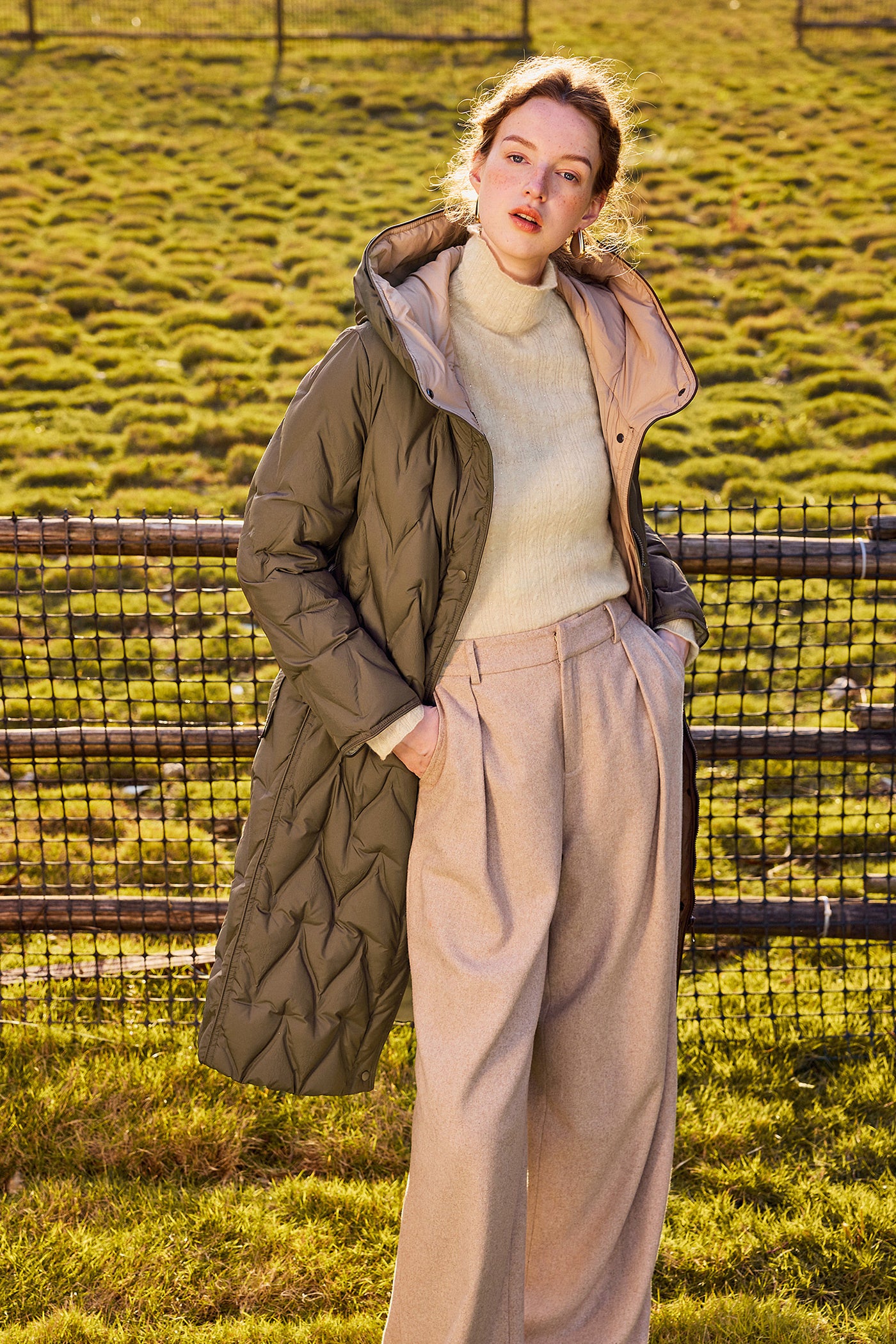 KAMILAN warm white eiderdown down jacket women's winter 2025 new long profile down jacket hooded.