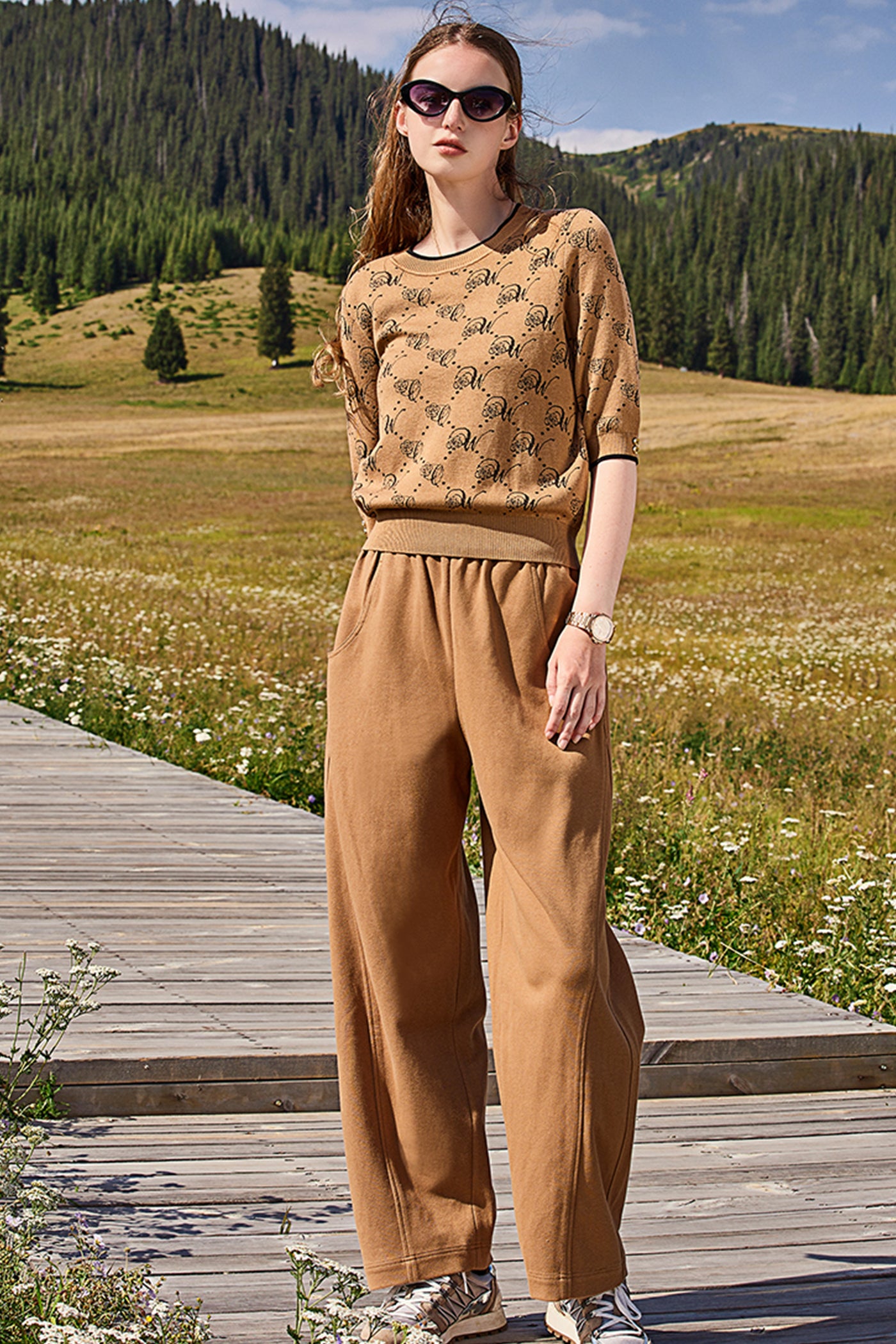 KAMILAN casual pants women's autumn new high waist straight wide-leg pants
