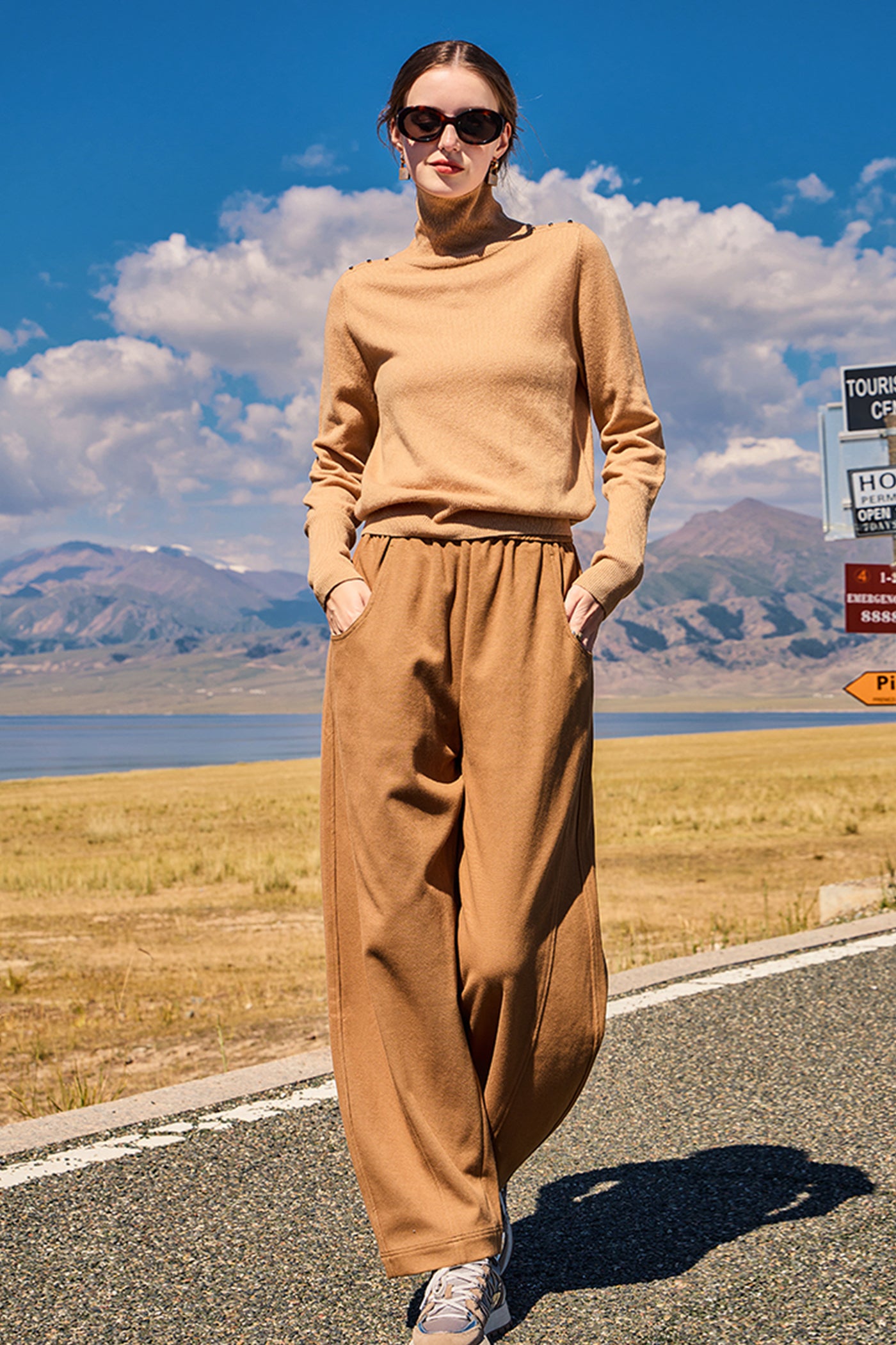 KAMILAN casual pants women's autumn new high waist straight wide-leg pants