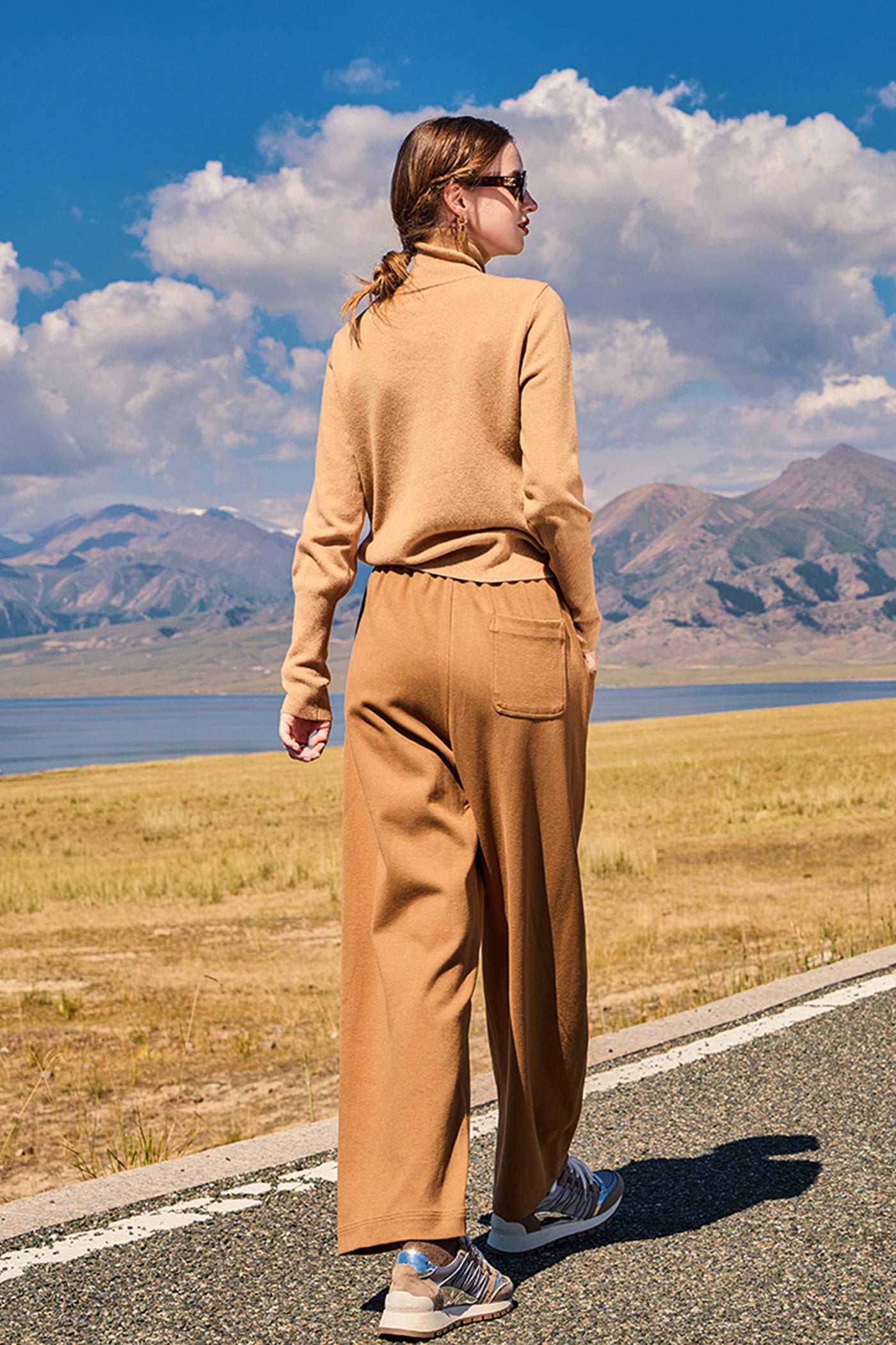 KAMILAN casual pants women's autumn new high waist straight wide-leg pants