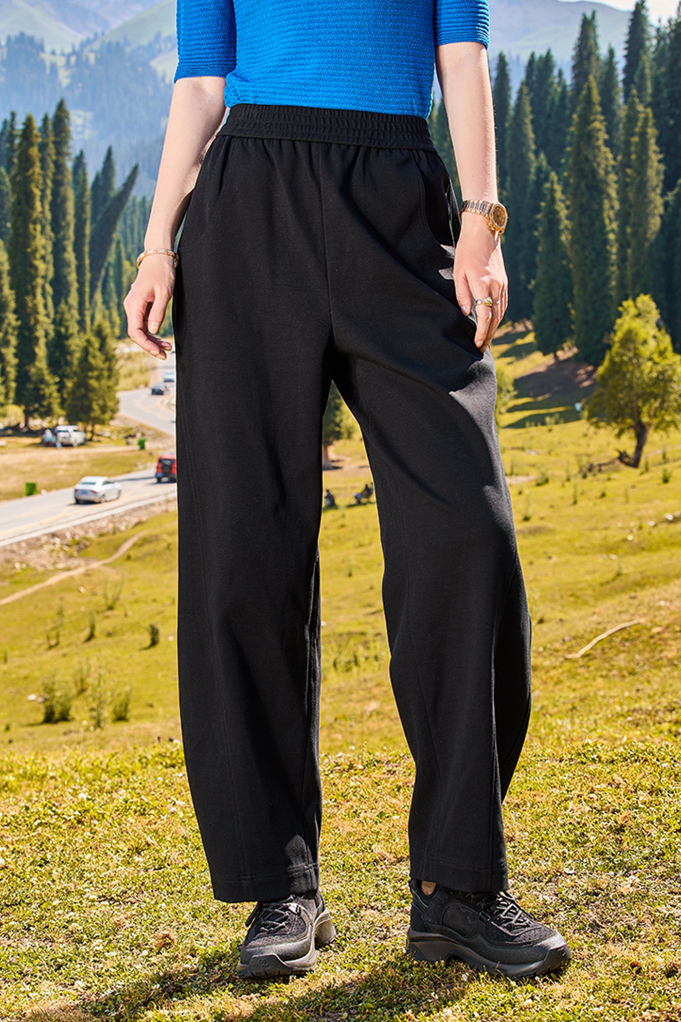 KAMILAN casual pants women's autumn new high waist straight wide-leg pants