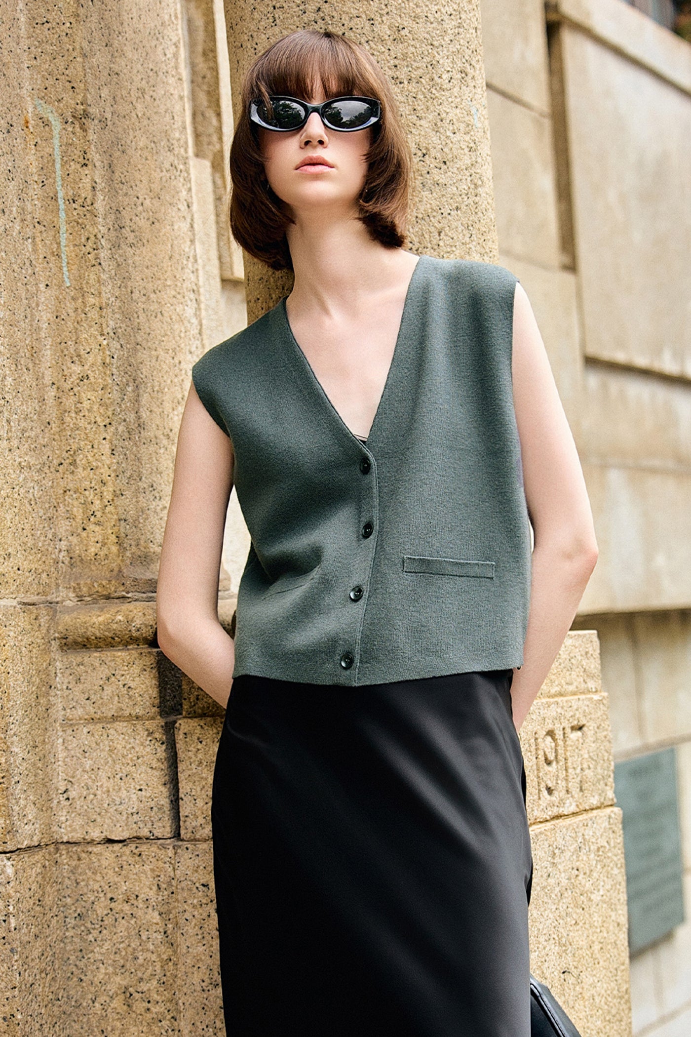 KAMILAN simple knit vest women's autumn new short vest top